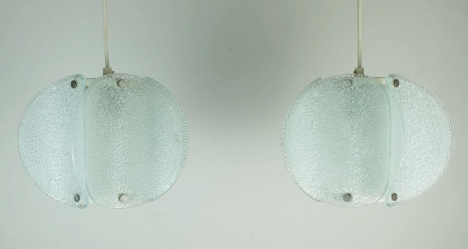 Mid-Century Modern 2-Licht-Eisglas PENDANT LAMP 1960er 70er Jahre (Metall) im Angebot