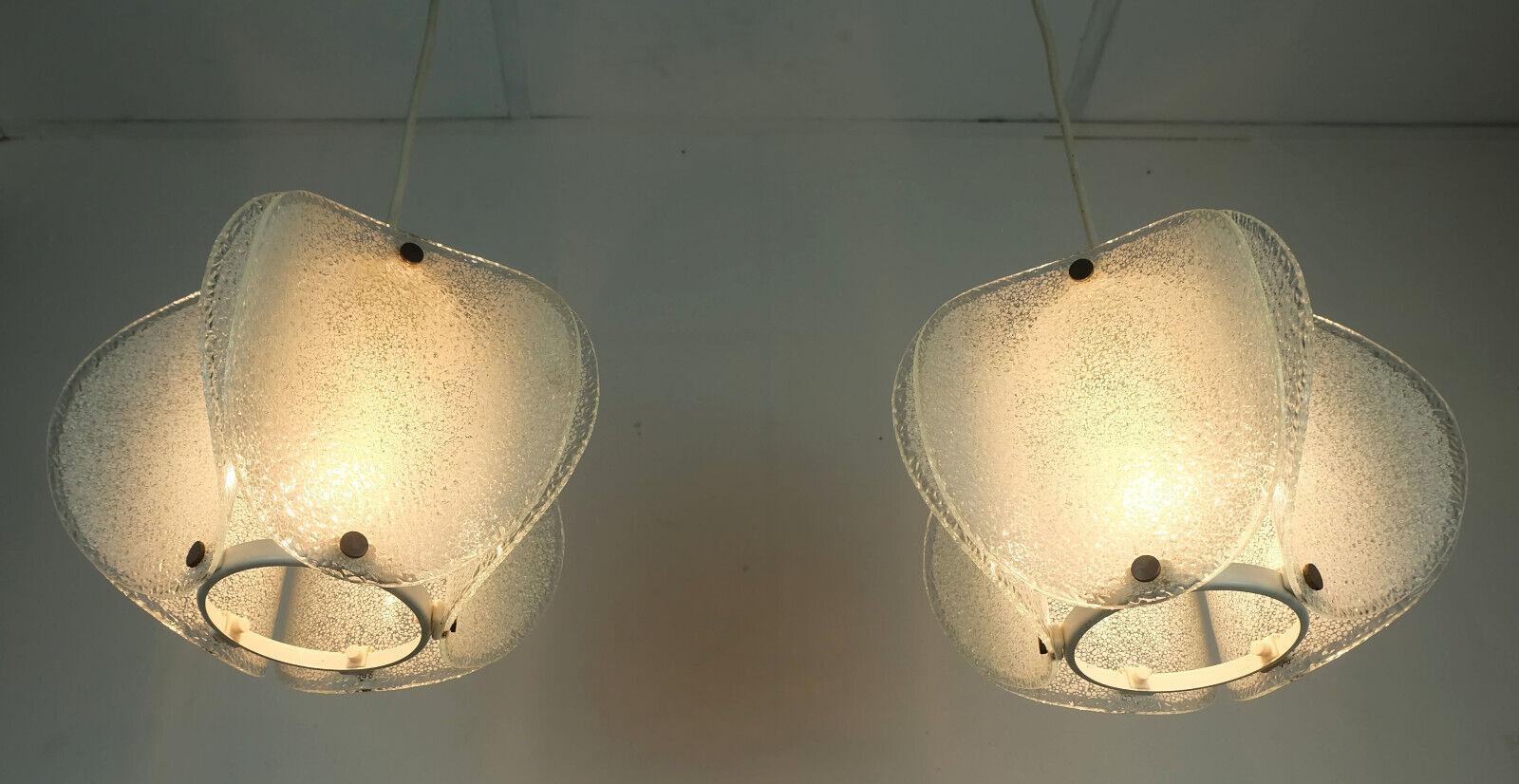 mid century modern 2-light ice glass PENDANT LAMP 1960s 70s For Sale 1