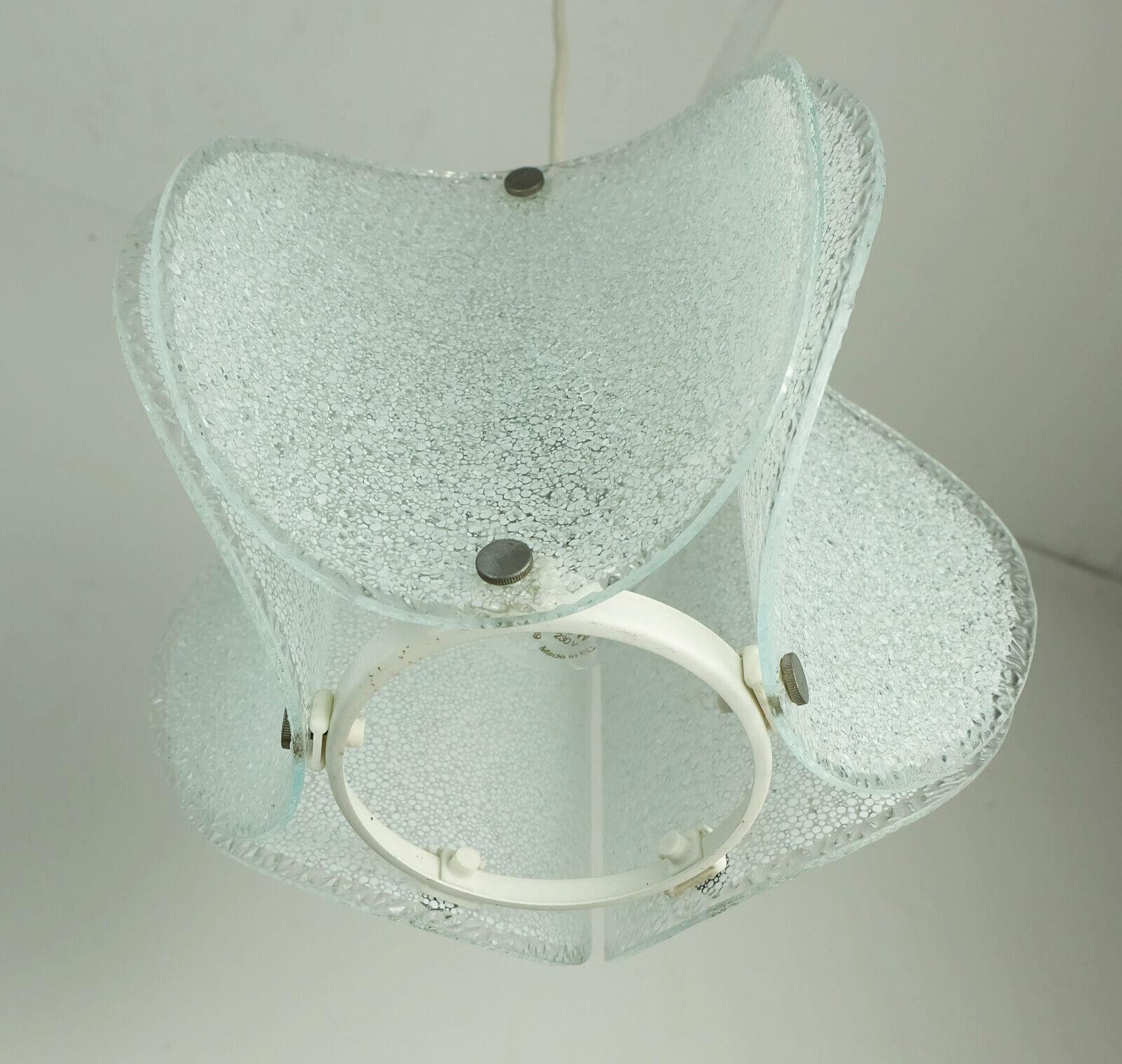 PENDANT-LAMP moderne du milieu du siècle dernier en verre de glace à 2 feux 1960s 70s en vente 2