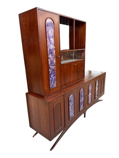 Mid-Century Modern 2-Piece Kagan Style Dark Walnut Sideboard w/Bar Cabinet