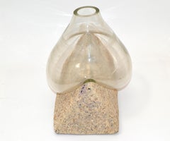 Mid-Century Modern 2 Piece Sculptural Blown Glass Vase Form Fit Triangle Stone