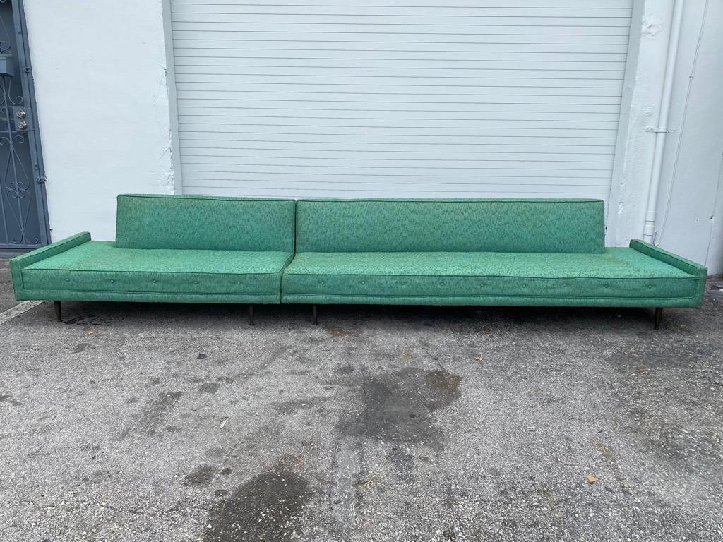 Brass Mid-Century Modern 2-Piece Sectional Sofa For Sale