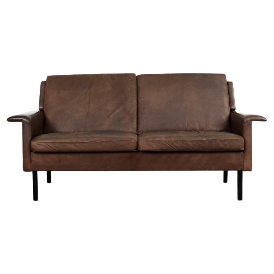 Modernes 2-Sitzer-Sofa aus braunem Leder aus der Mitte des Jahrhunderts von A. Vodder für Fritz Hansen