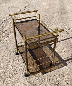 Mid Century Modern 2-tier Bar Cart in brass and tinted glass, France 1960s