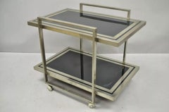 Mid Century Modern 2 Tier Chrome & Green Glass Milo Baughman DIA Style Bar Cart