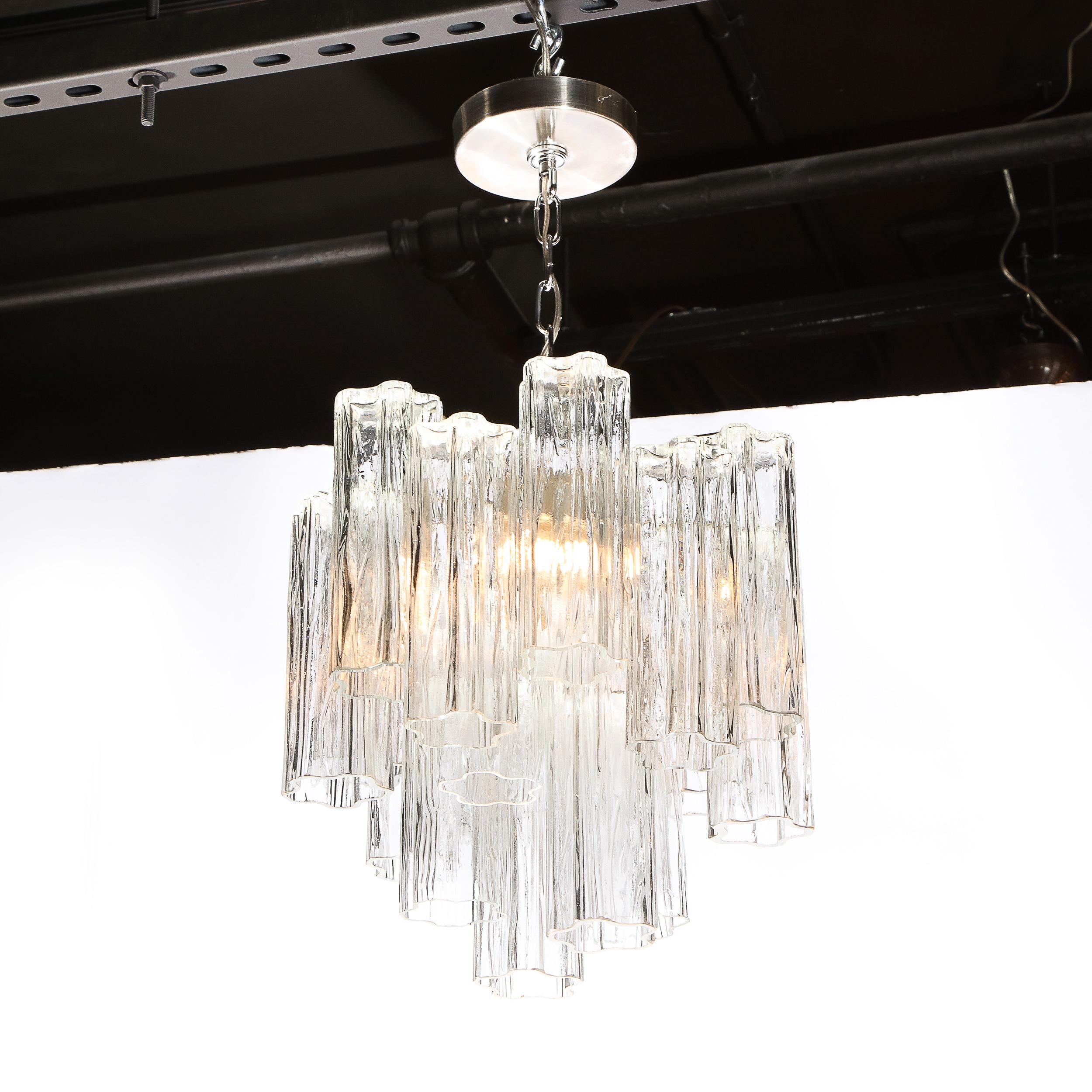Mid-Century Modern 2-Tier Handblown Murano Translucent Glass Tronchi Chandelier  In Excellent Condition In New York, NY