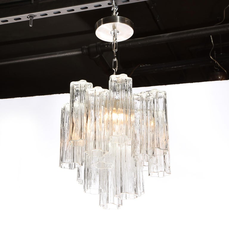 Mid-Century Modern 2-Tier Handblown Murano Translucent Glass Tronchi Chandelier  In Excellent Condition For Sale In New York, NY