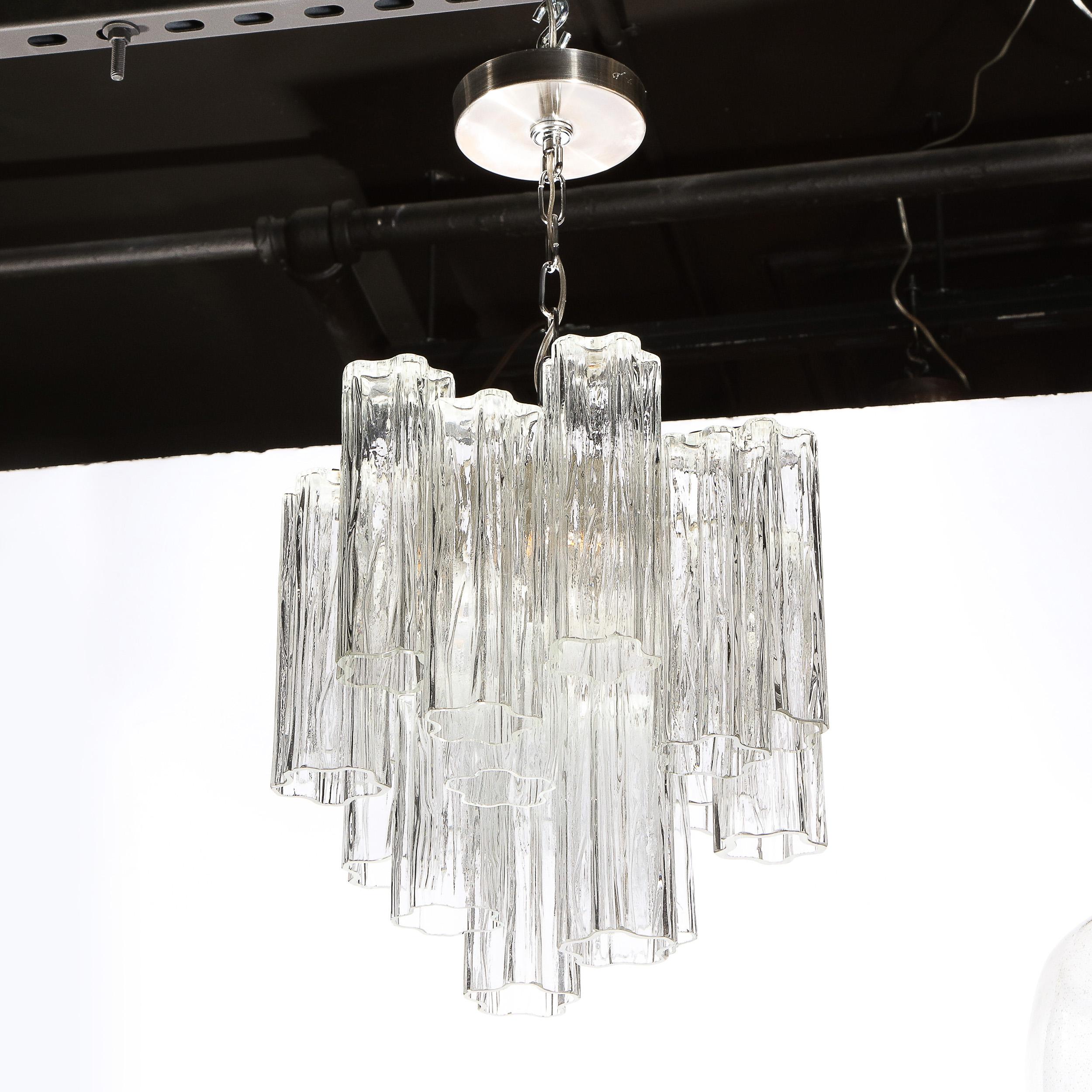 Mid-Century Modern 2-Tier Handblown Murano Translucent Glass Tronchi Chandelier 1