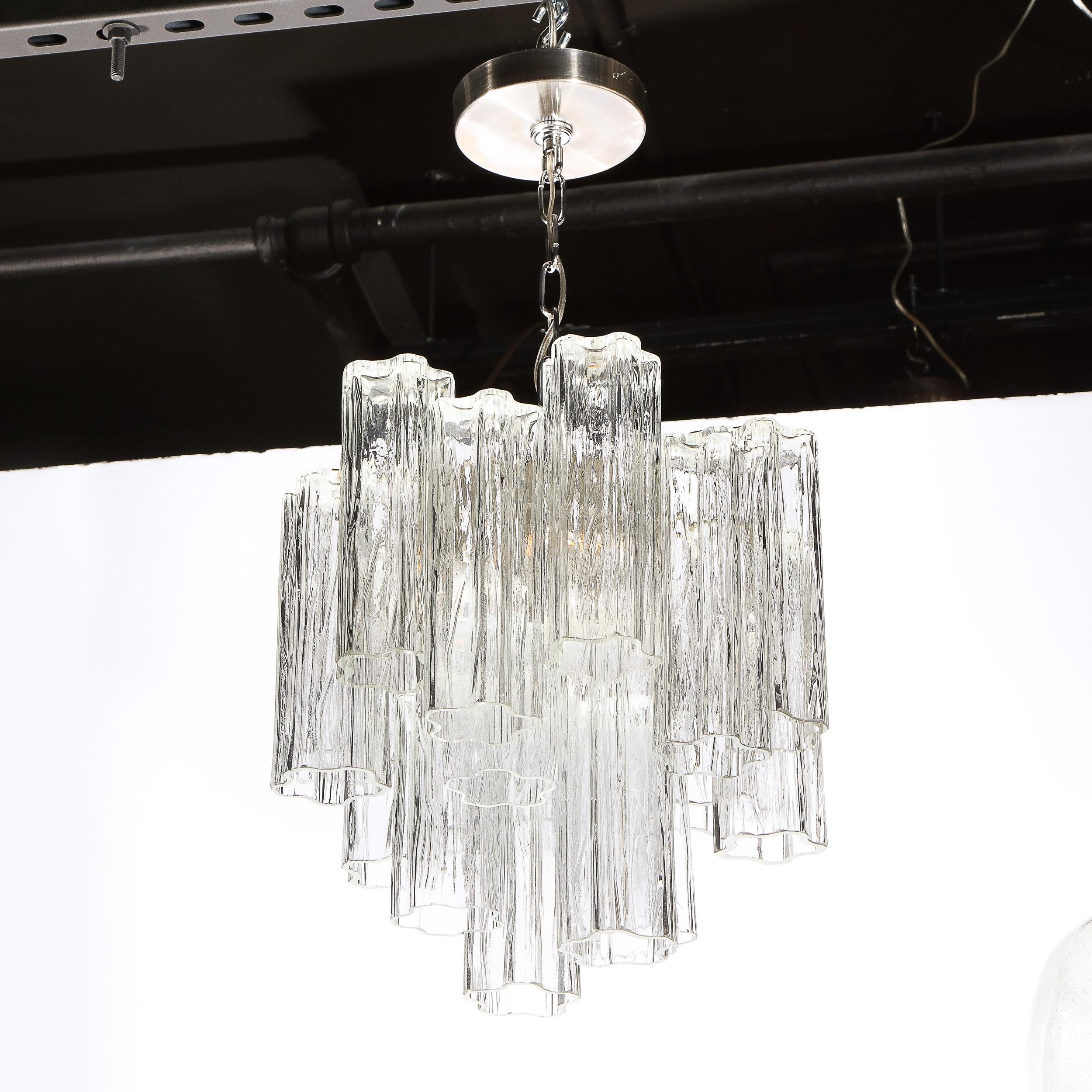 Mid-Century Modern 2-Tier Handblown Murano Translucent Glass Tronchi Chandelier  1