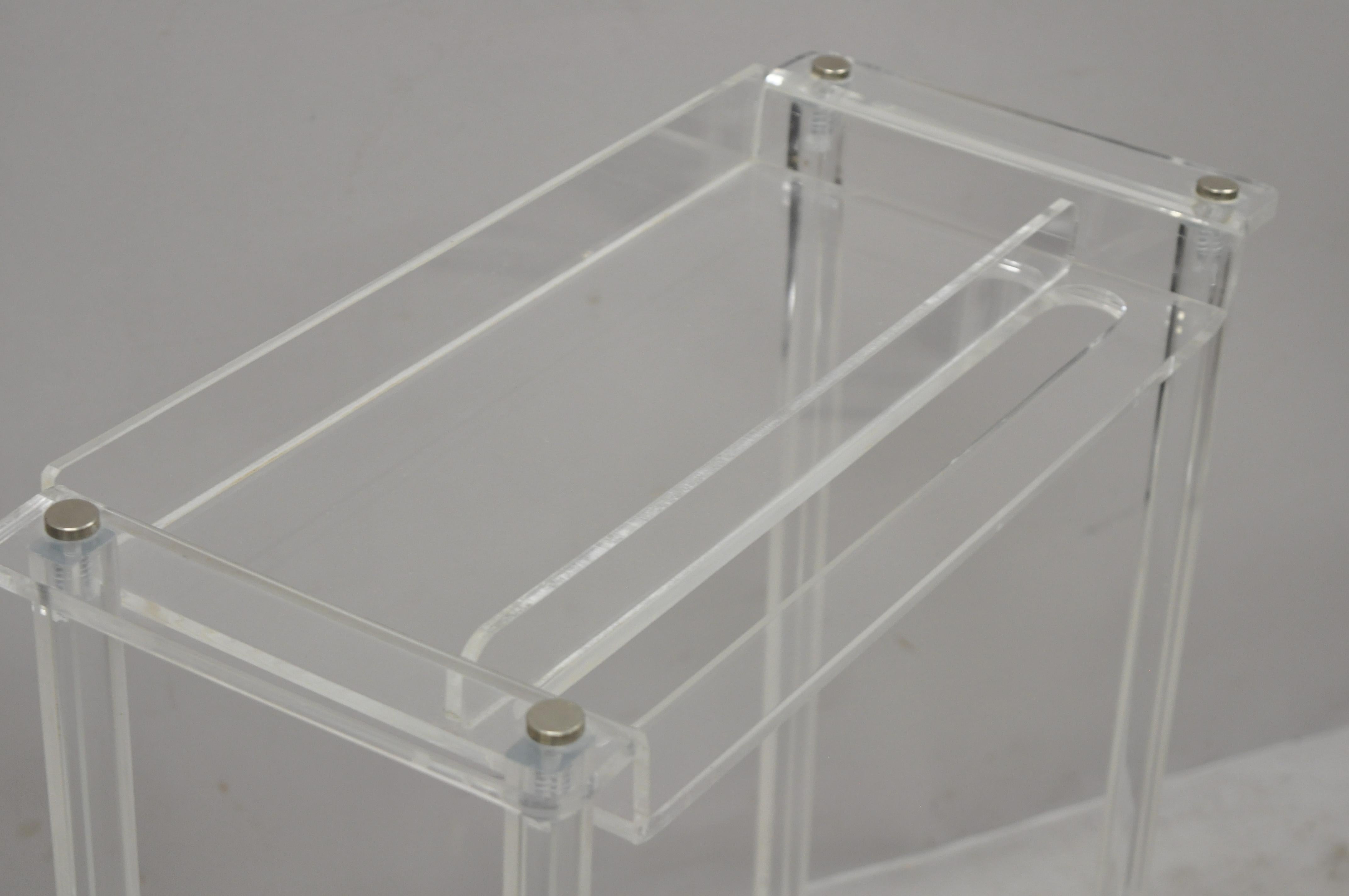 Mid-Century Modern 2 Tier Lucite Small Rolling Bar Cart Serving Towel Rack Stand 3
