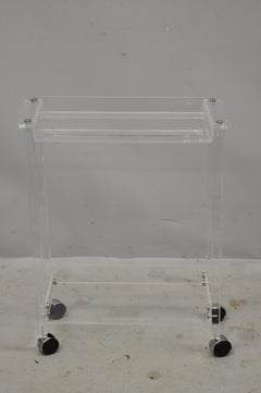 Mid-Century Modern 2 Tier Lucite Small Rolling Bar Cart Serving Towel Rack Stand