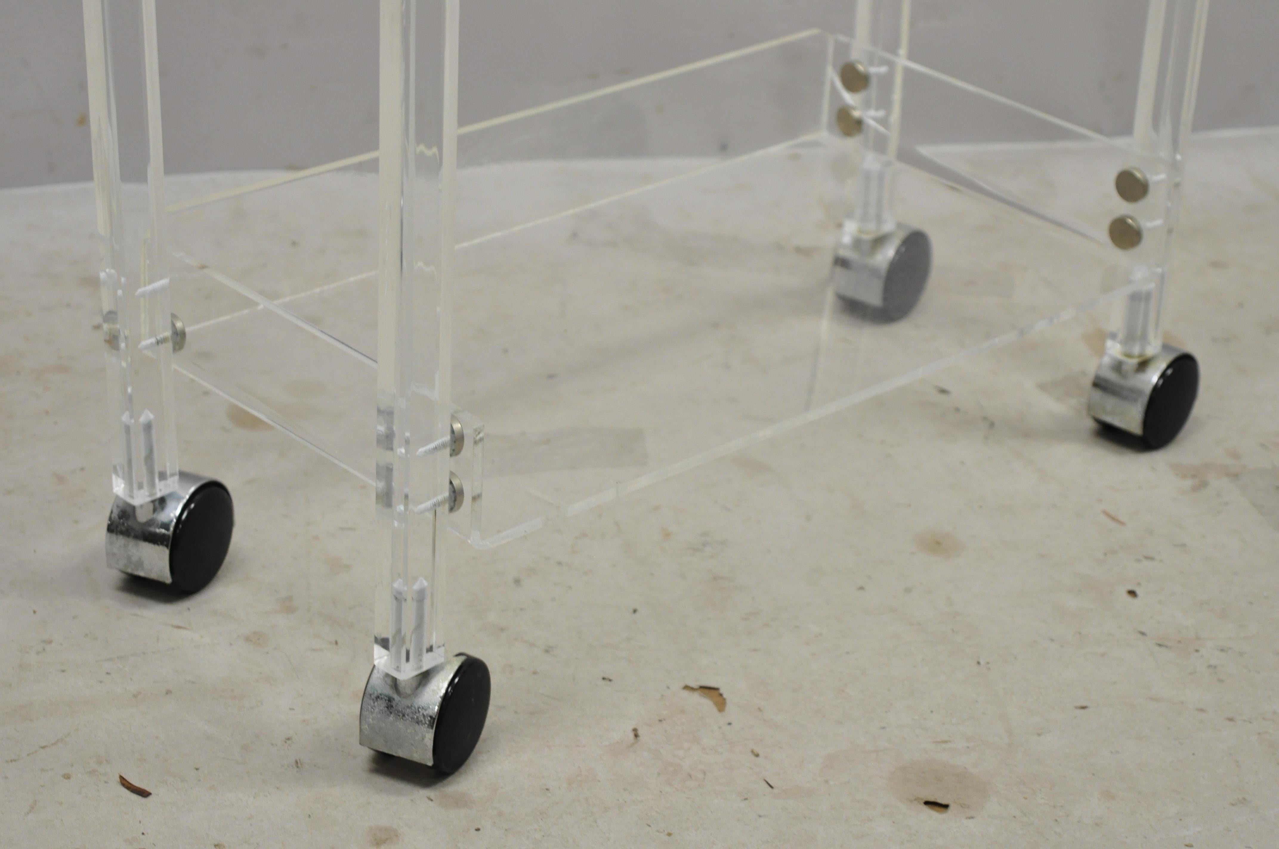 North American Mid-Century Modern 2 Tier Lucite Small Rolling Bar Cart Serving Towel Rack Stand
