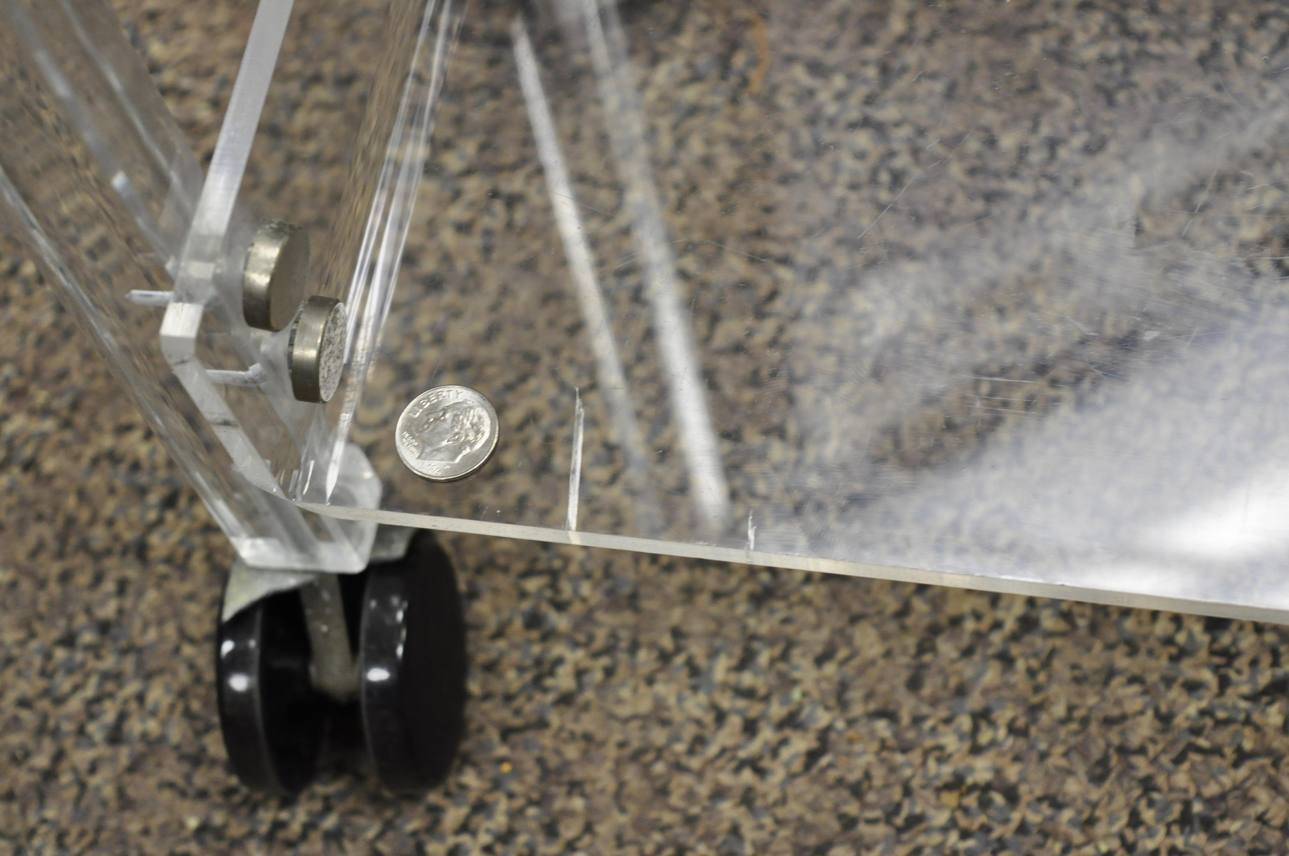 20th Century Mid-Century Modern 2 Tier Lucite Small Rolling Bar Cart Serving Towel Rack Stand