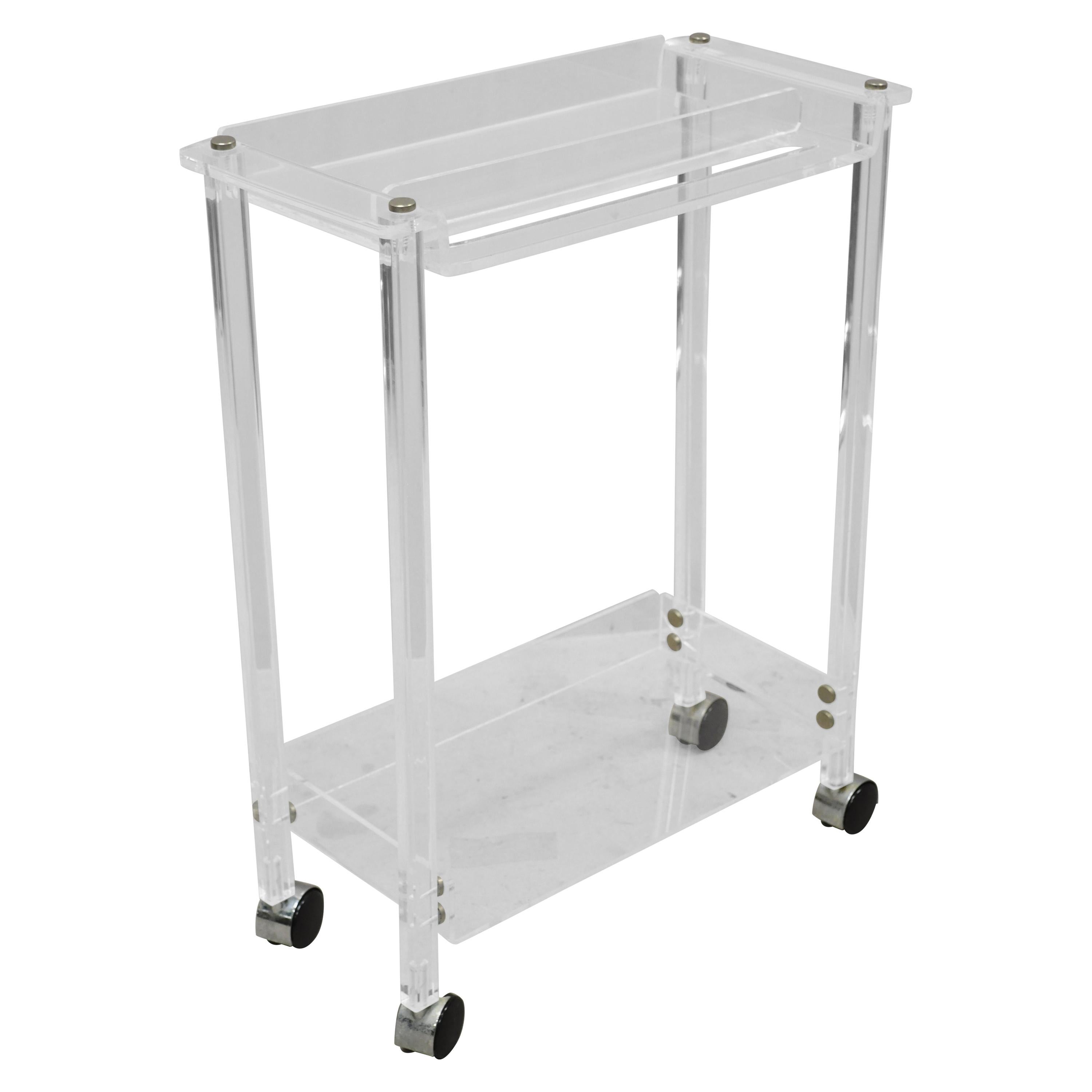 Mid-Century Modern 2 Tier Lucite Small Rolling Bar Cart Serving Towel Rack Stand