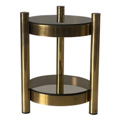 Table d'appoint moderne du milieu du siècle dernier à 2 niveaux en verre fumé et laiton, années 1960, Allemagne