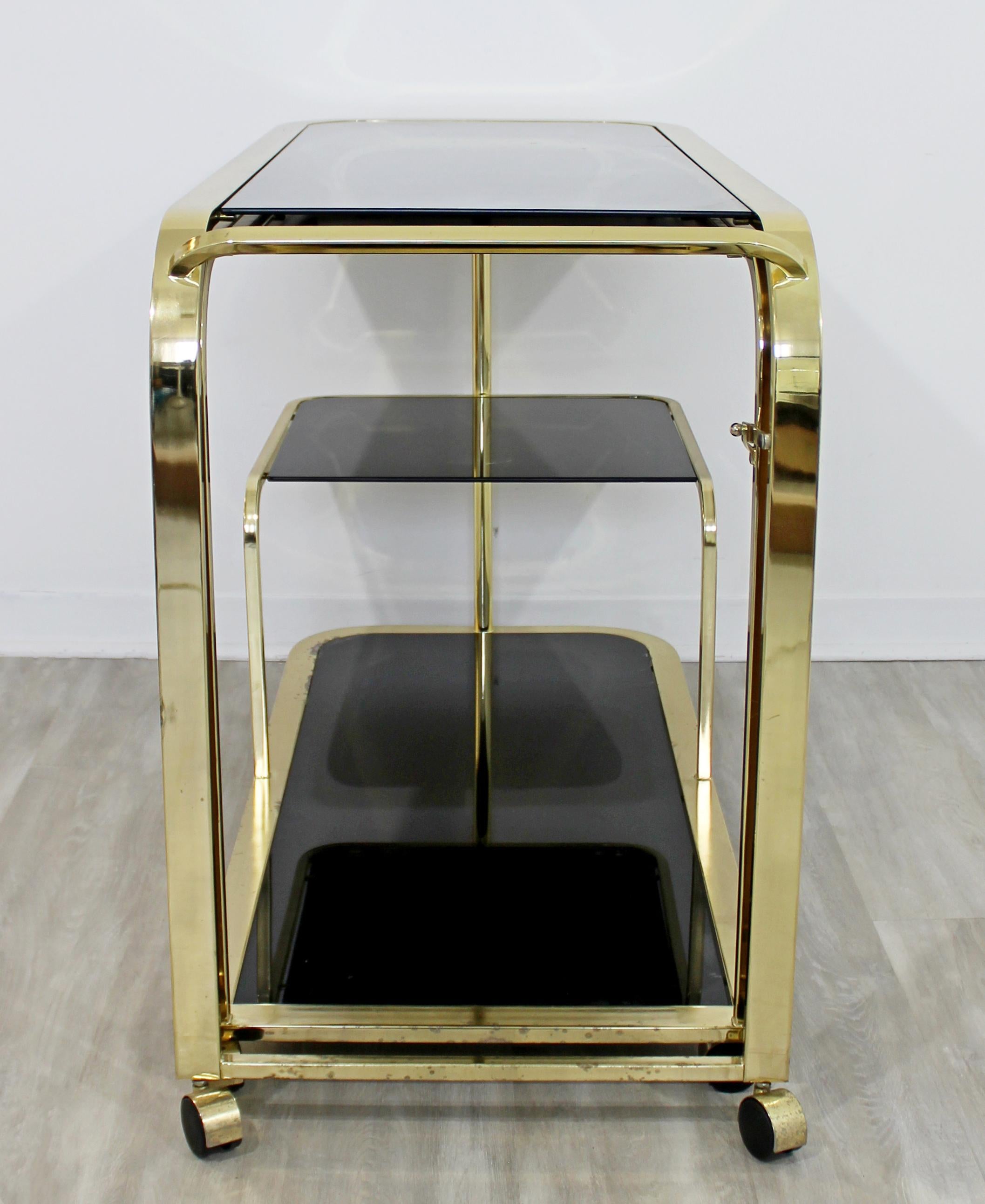 Mid-Century Modern 2 Tiered Brass and Black Glass Serving Bar Cart by DIA, 1970s 5