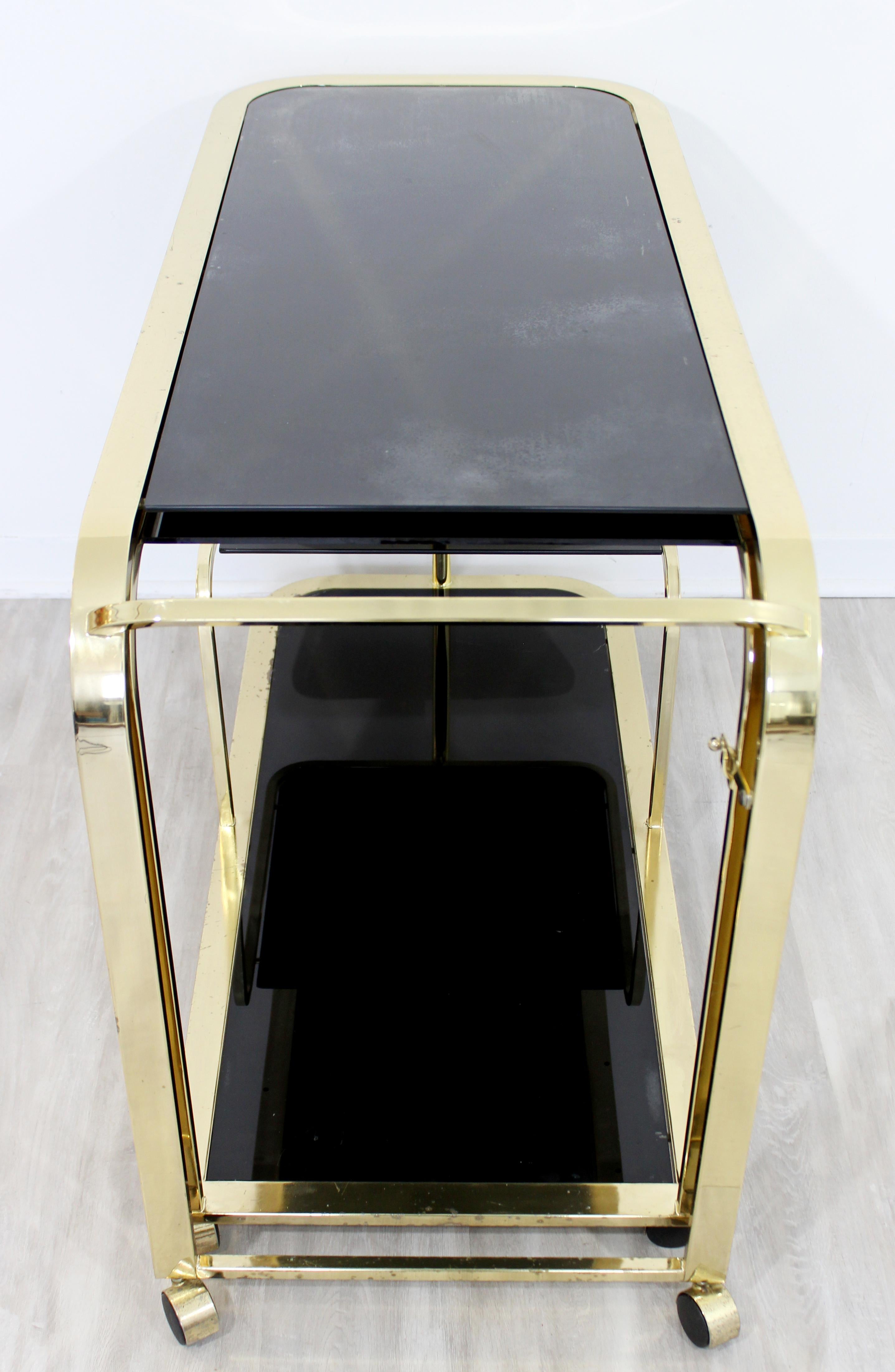 Mid-Century Modern 2 Tiered Brass and Black Glass Serving Bar Cart by DIA, 1970s 6