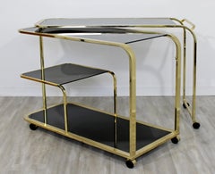 Mid-Century Modern 2 Tiered Brass and Black Glass Serving Bar Cart by DIA, 1970s