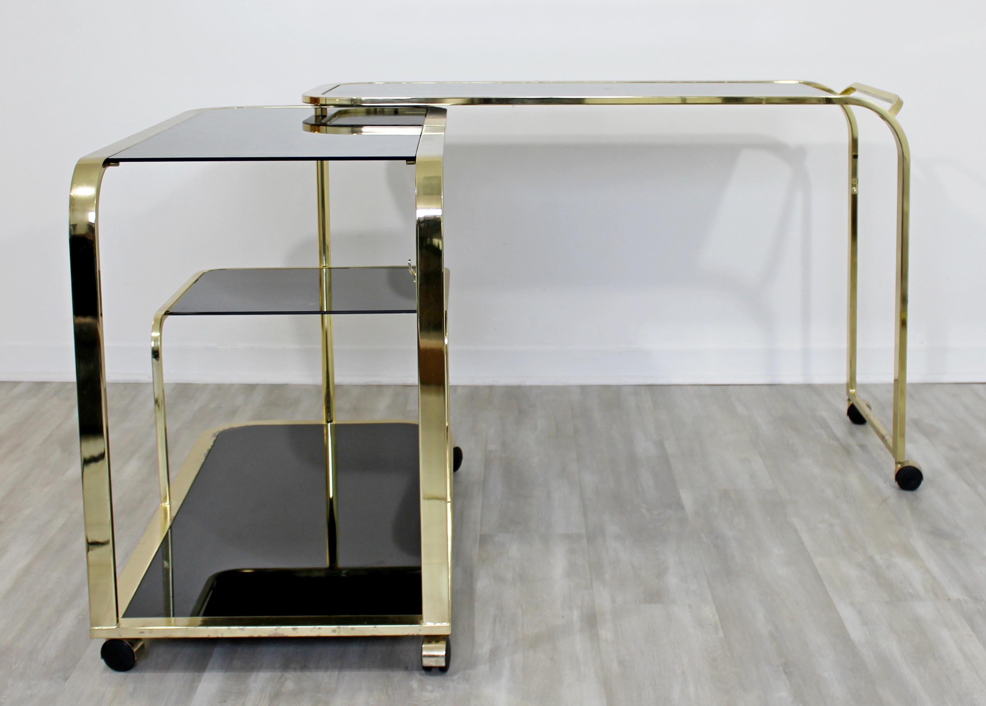 Mid-Century Modern 2 Tiered Brass and Black Glass Serving Bar Cart by DIA, 1970s 2