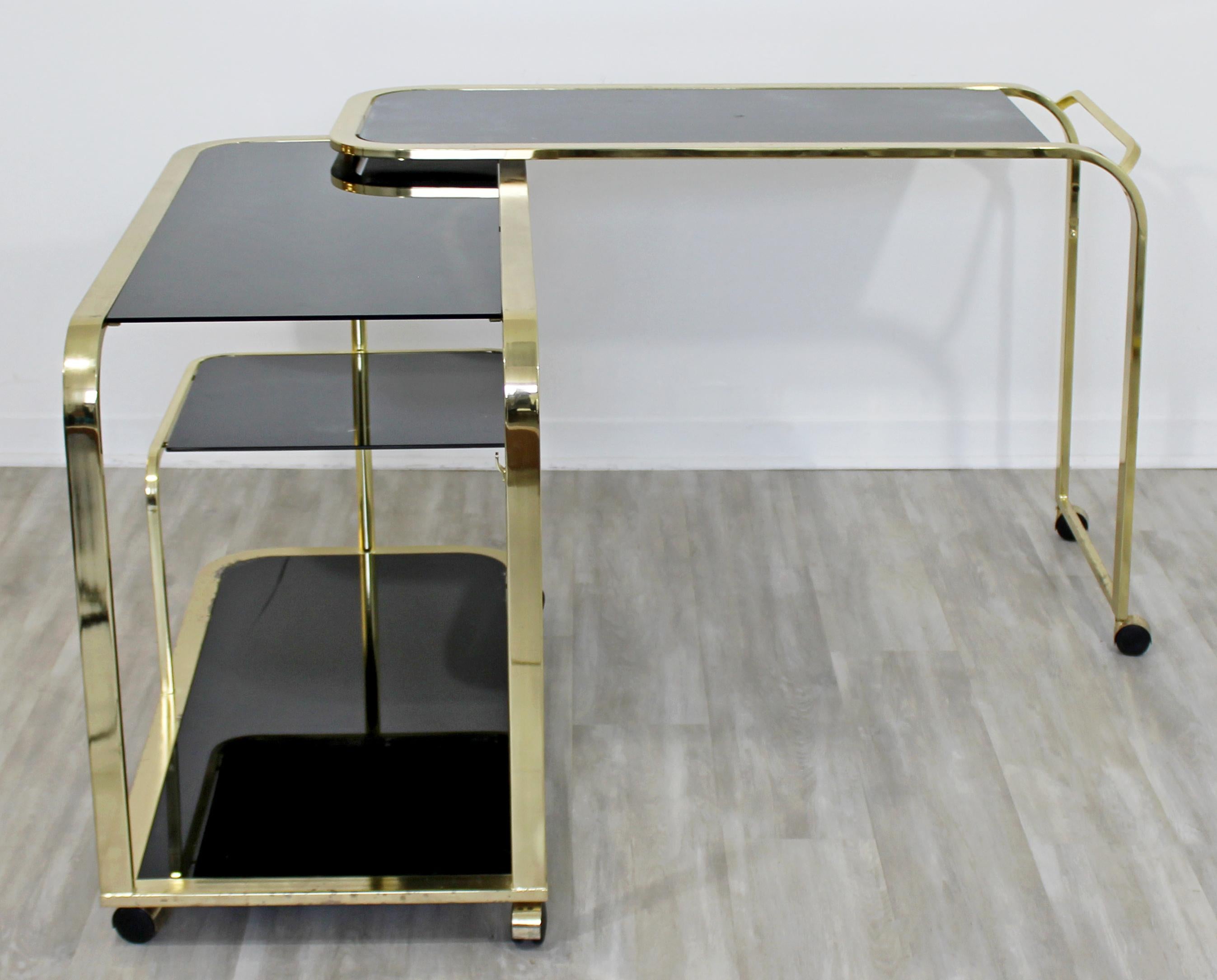 Mid-Century Modern 2 Tiered Brass and Black Glass Serving Bar Cart by DIA, 1970s 3