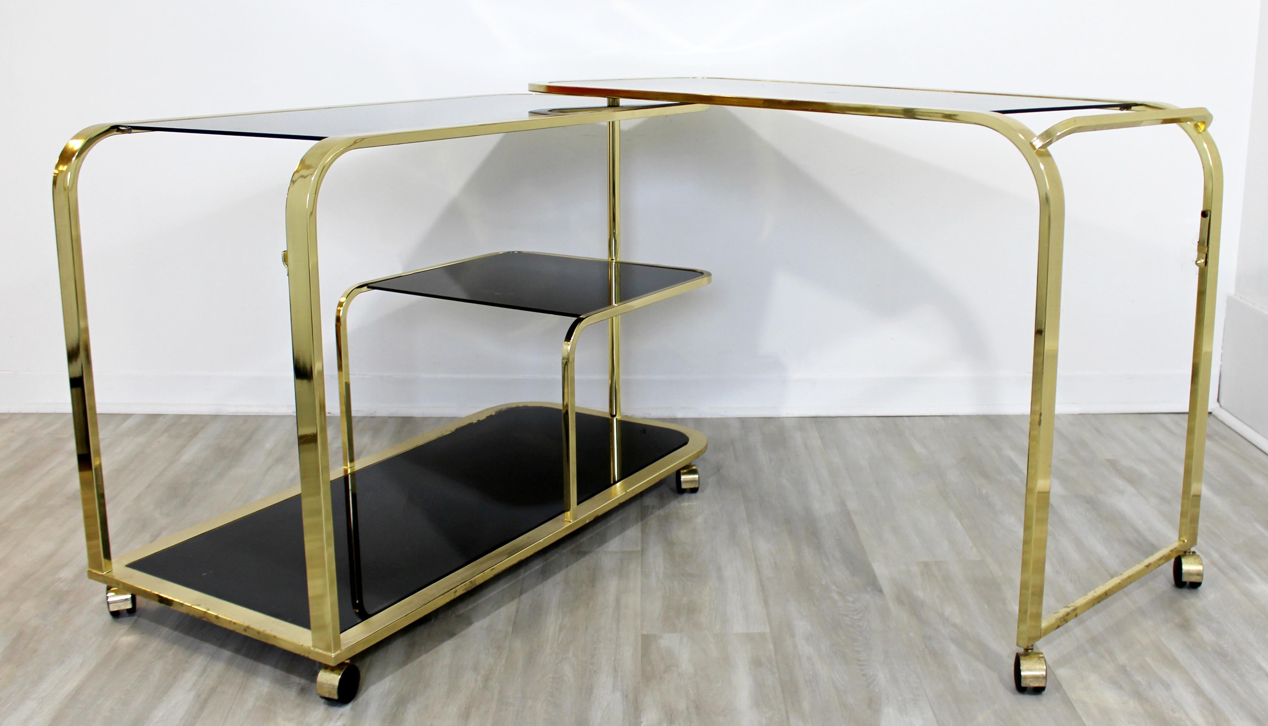 Mid-Century Modern 2 Tiered Brass and Black Glass Serving Bar Cart by DIA, 1970s 4