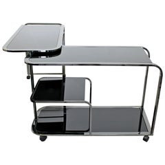 Mid-Century Modern 2-Tiered Gunmetal and Glass Serving Bar Cart by DIA, 1970s