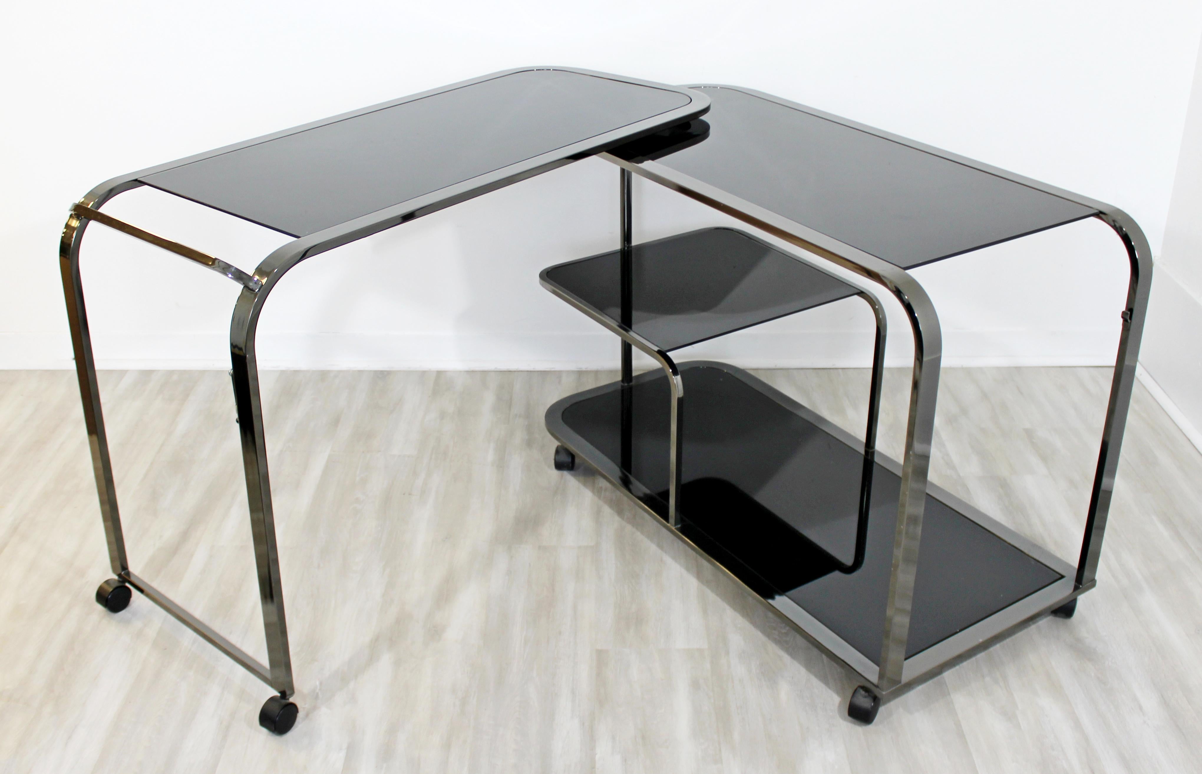 Mid-Century Modern 2-Tiered Gunmetal and Glass Serving Bar Cart by DIA, 1970s 5