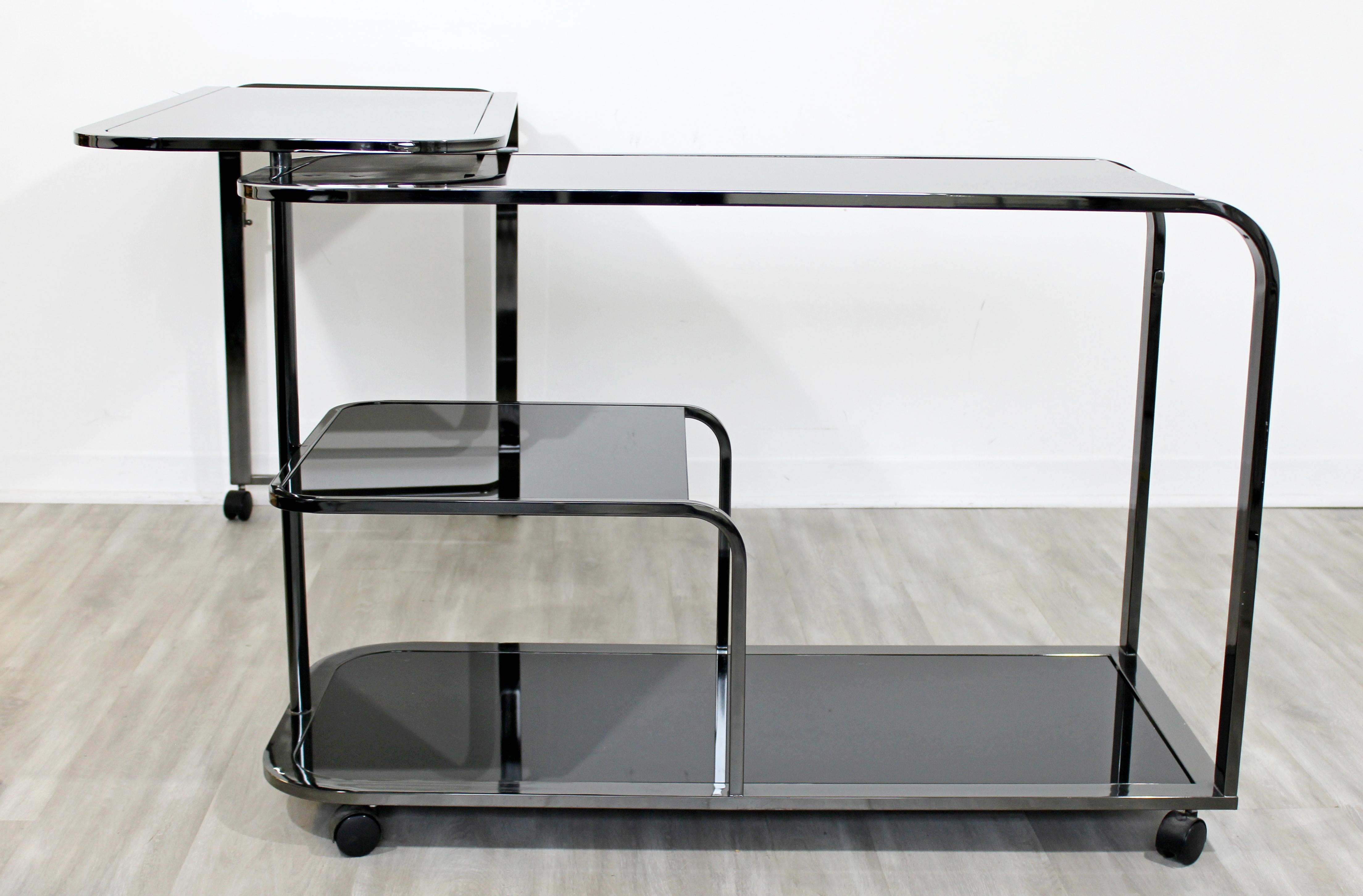 Metal Mid-Century Modern 2-Tiered Gunmetal and Glass Serving Bar Cart by DIA, 1970s