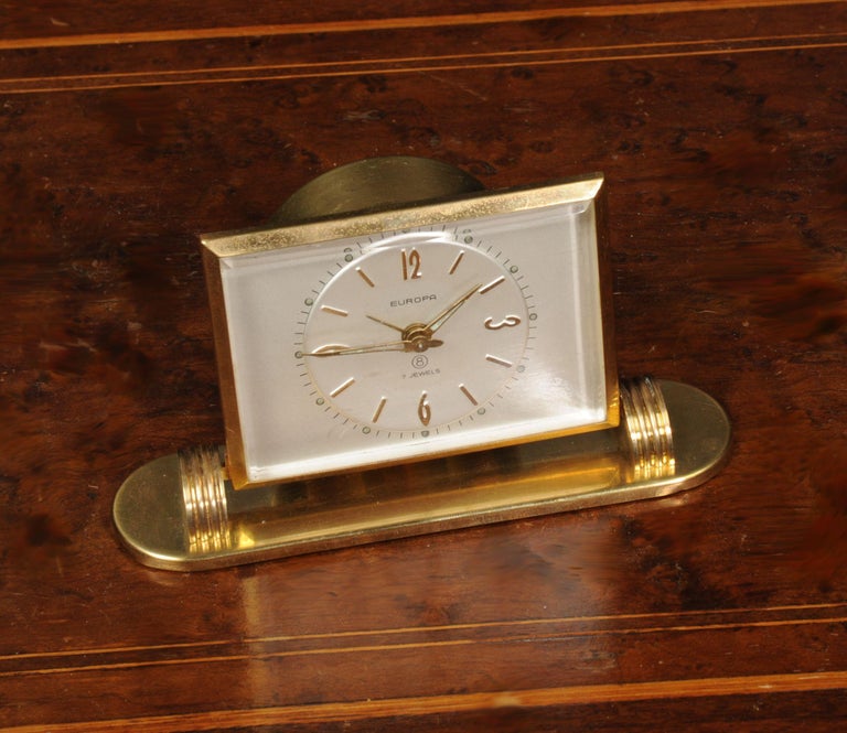 Mid-Century Modern Desk Clock Jewelled 8 Day German Movement by Europa In Good Condition For Sale In Belper, Derbyshire