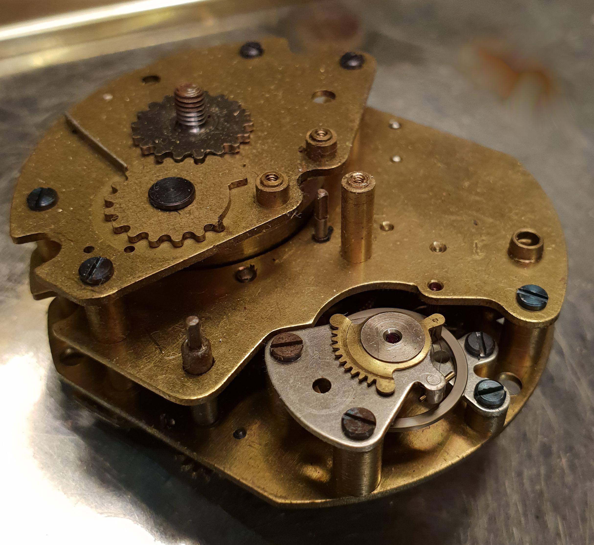 Brass Mid-Century Modern Desk Clock Jewelled 8 Day German Movement by Europa
