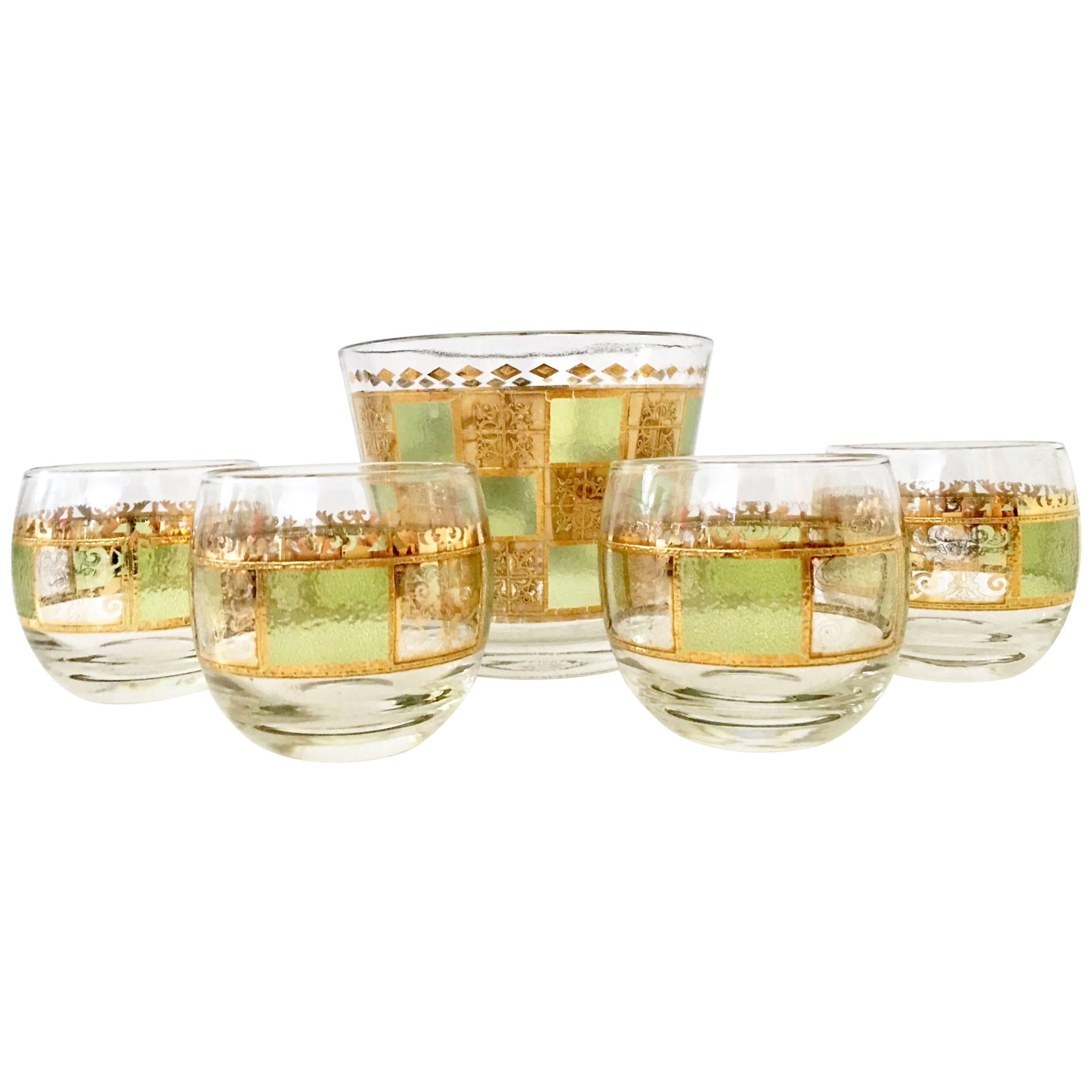 Mid-Century Modern 22-Karat Gold Culver Style Drinks Set of Five Pieces