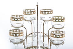 Mid-Century Modern 22-Karat Gold Moroccan Decanter and Wine Glasses Set c. 1965