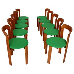 Mid-Century Modern 24 Brown Wood Vintage Dining Chairs Bruno Rey, 1970s