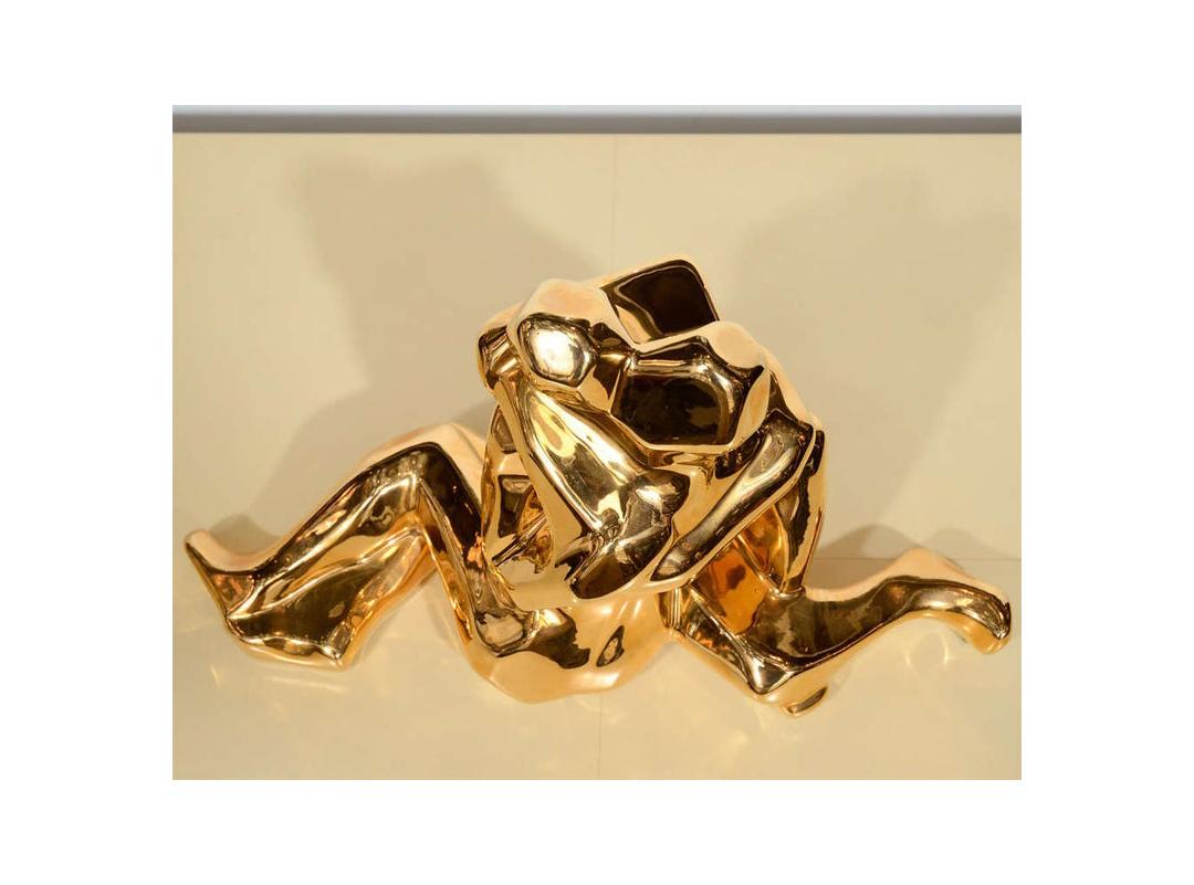 American Mid-Century Modern 24-Karat Gold Plated Ceramic Cubist Sculpture by Jaru For Sale