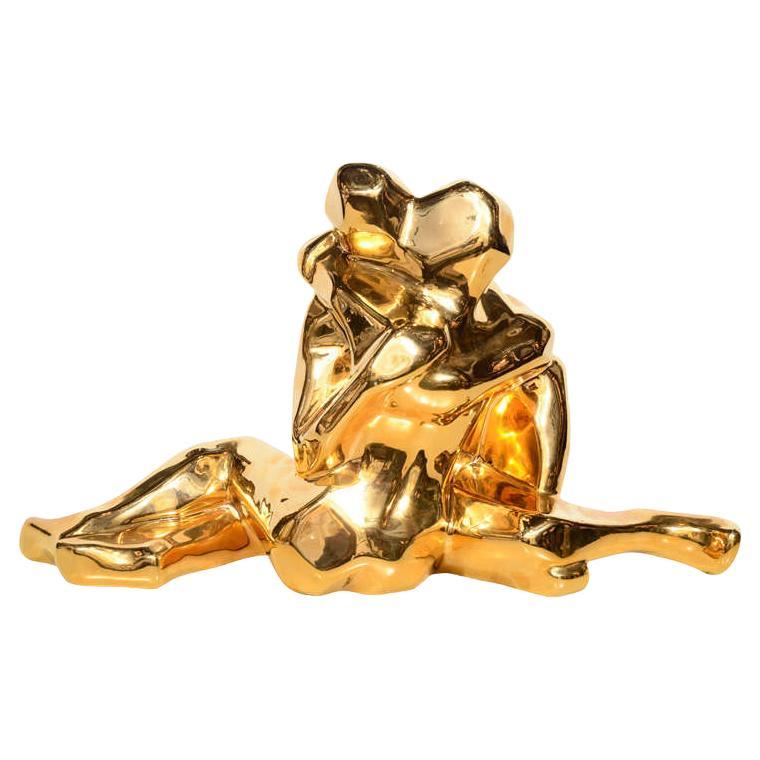 Sculpture cubiste moderne en céramique plaquée or 24 carats du milieu du siècle dernier de Jaru en vente