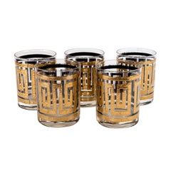Mid-Century Modern 24-Karat Gold Greek Key Cocktail Glasses with Mixer