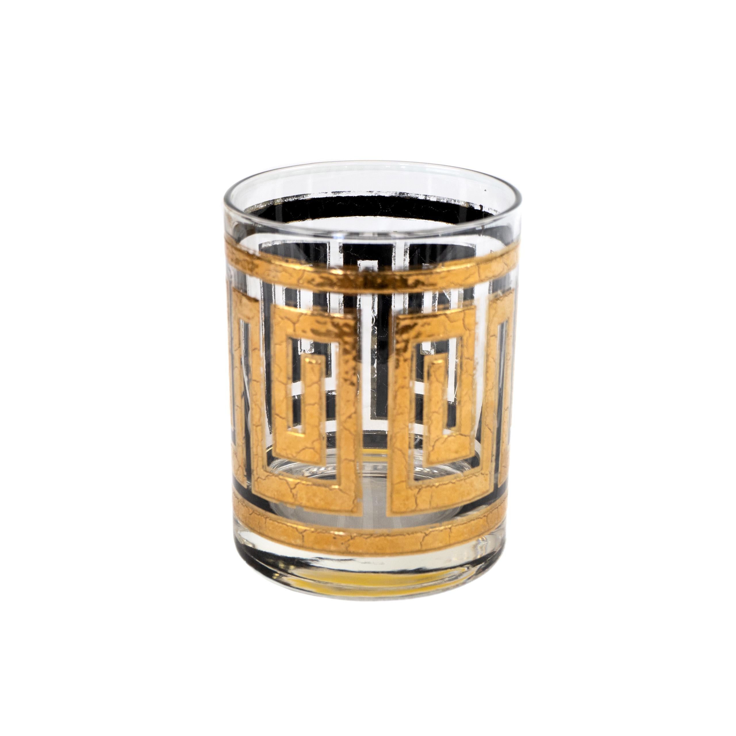 American Mid-Century Modern 24-Karat Gold Greek Key Cocktail Glasses with Mixer