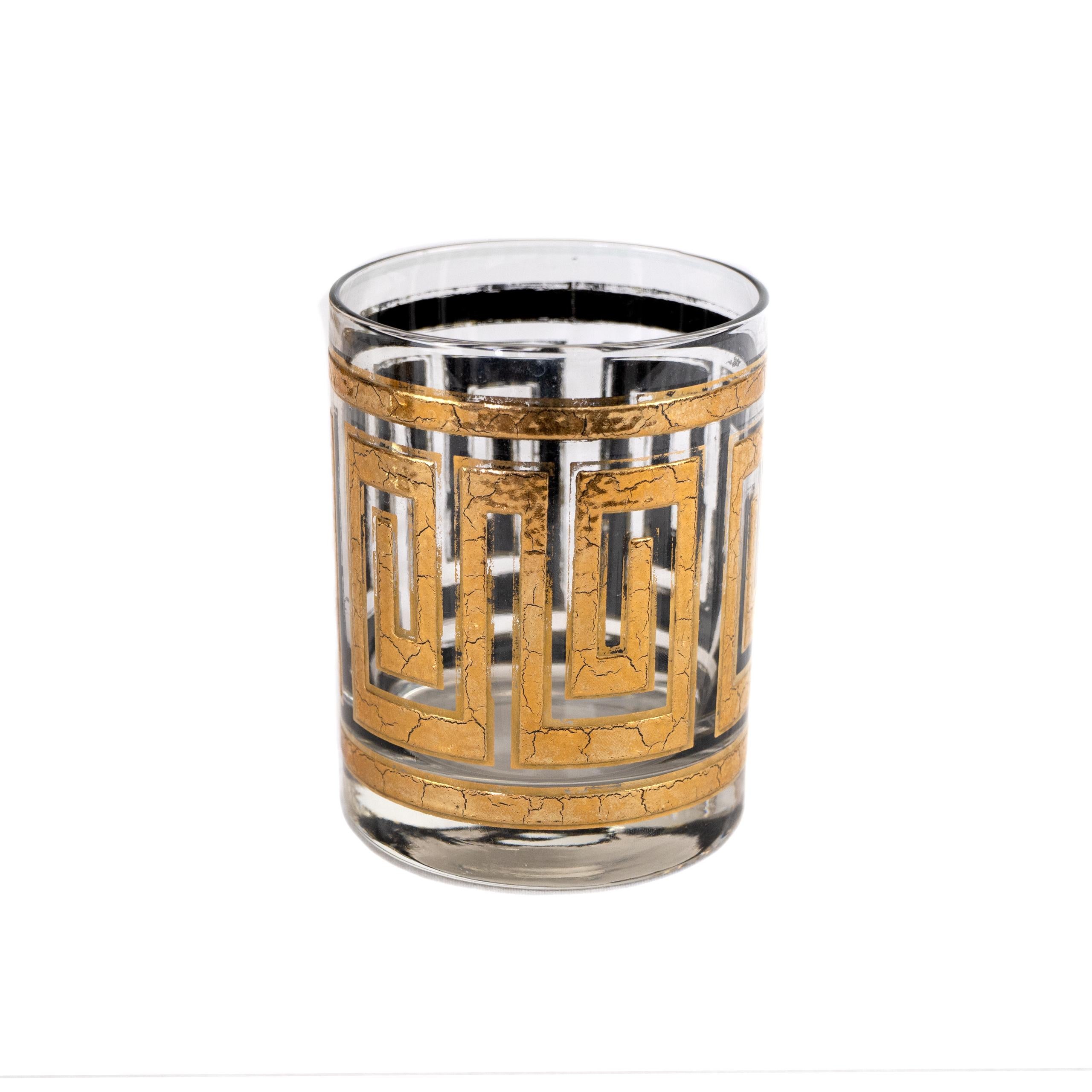 20th Century Mid-Century Modern 24-Karat Gold Greek Key Cocktail Glasses with Mixer