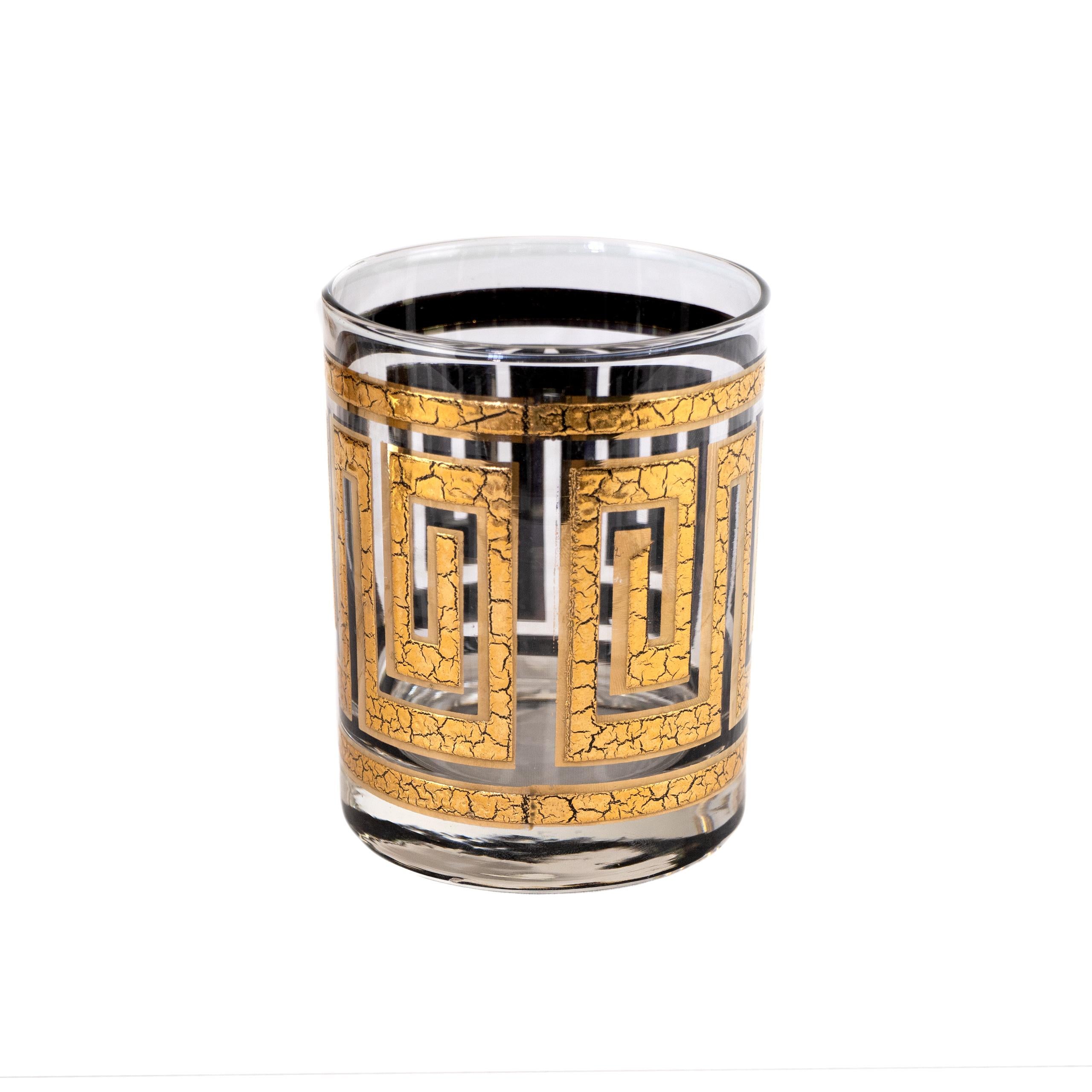Mid-Century Modern 24-Karat Gold Greek Key Cocktail Glasses with Mixer 1