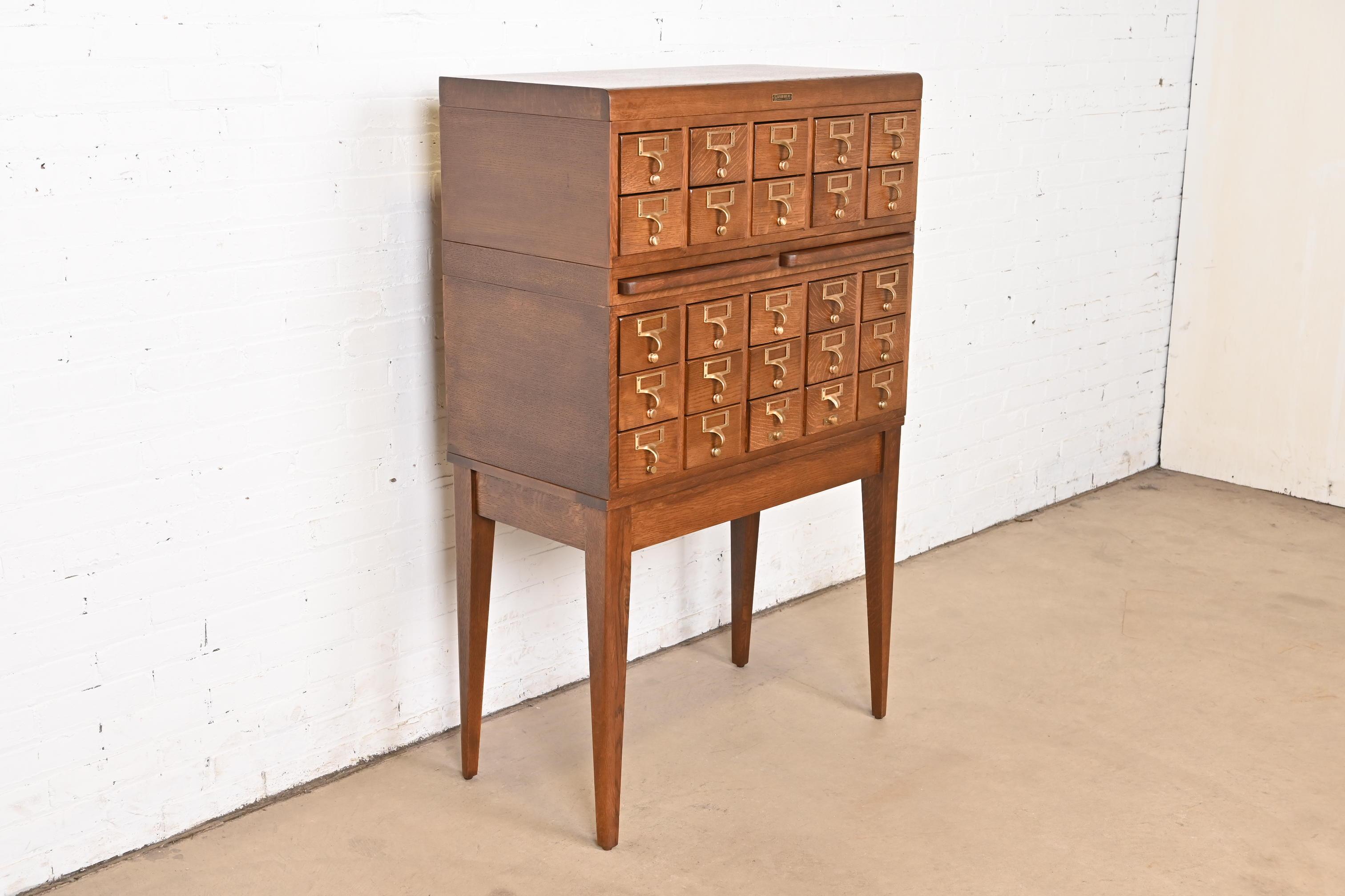 American Mid-Century Modern 25-Drawer Oak Library Card Catalog, Newly Refinished