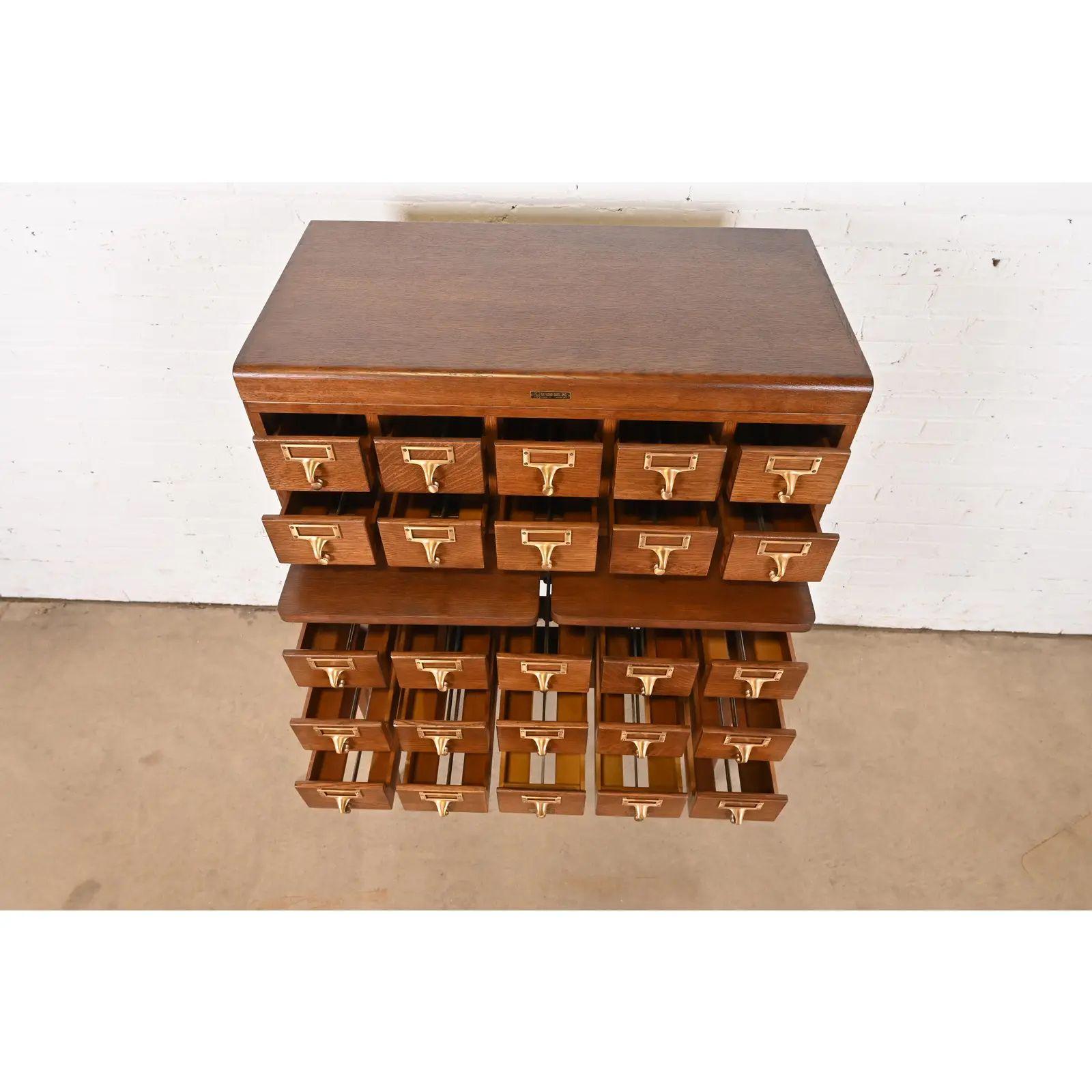 20th Century Mid-Century Modern 25-Drawer Oak Library Card Catalog, Newly Refinished