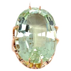 Mid-Century Modern 27.00 Carat Natural Green Beryl Yellow Gold Statement Ring