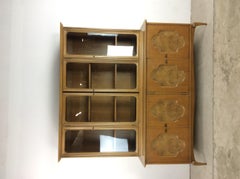 Mid-Century Modern 2Pc Burlwood China Cabinet