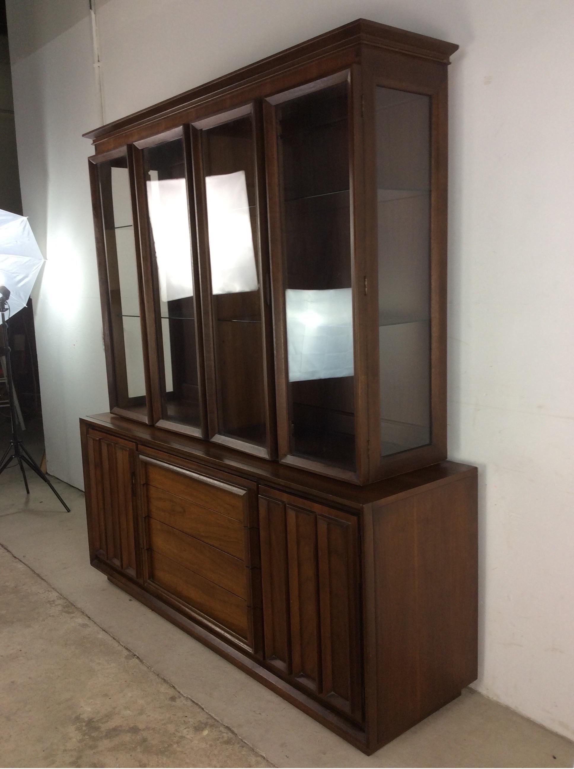 Mid-20th Century Mid-Century Modern 2pc China Cabinet with Glass Shelves For Sale