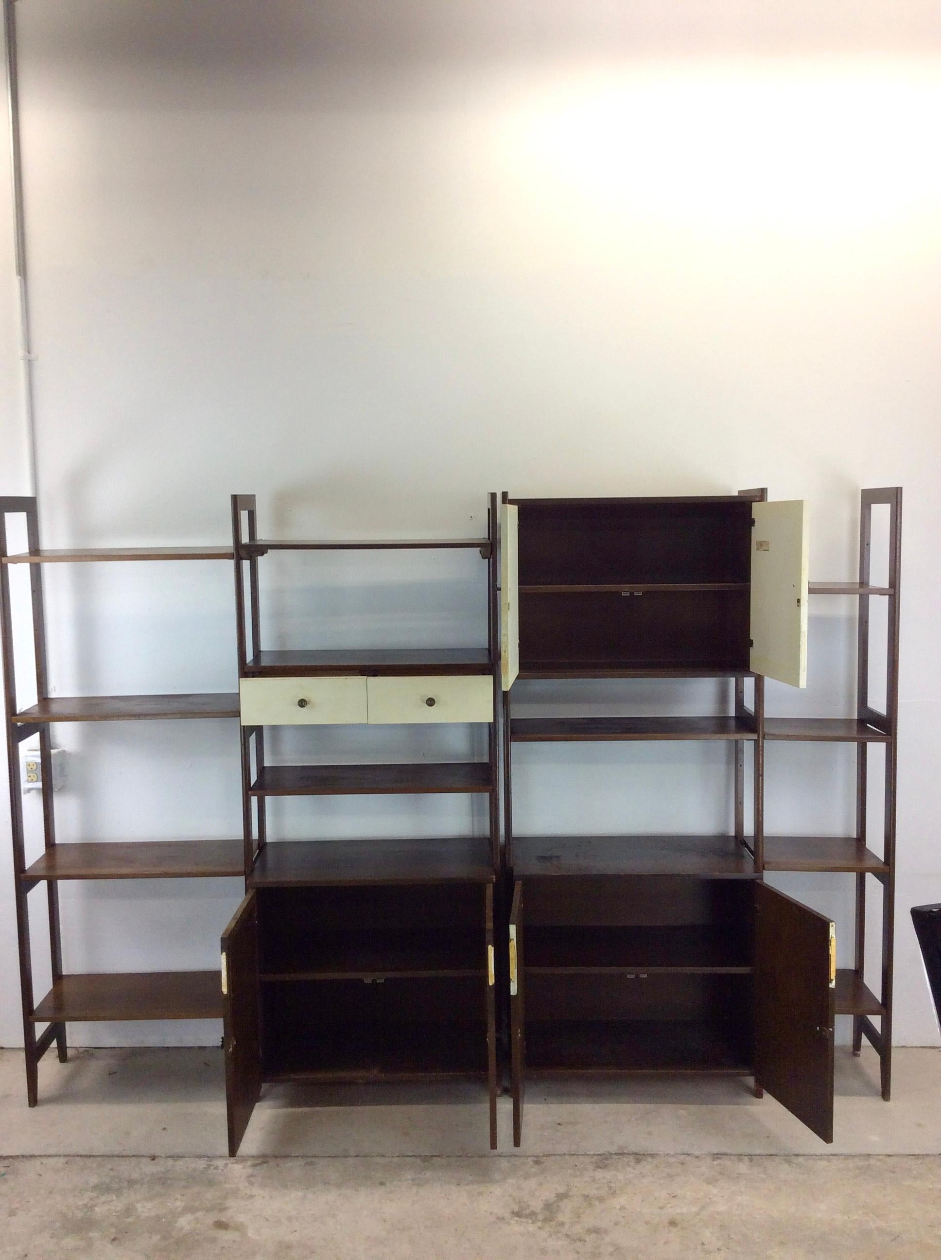 Mid Century Modern 2pc Modular Shelving Unit with Finished Back For Sale 3