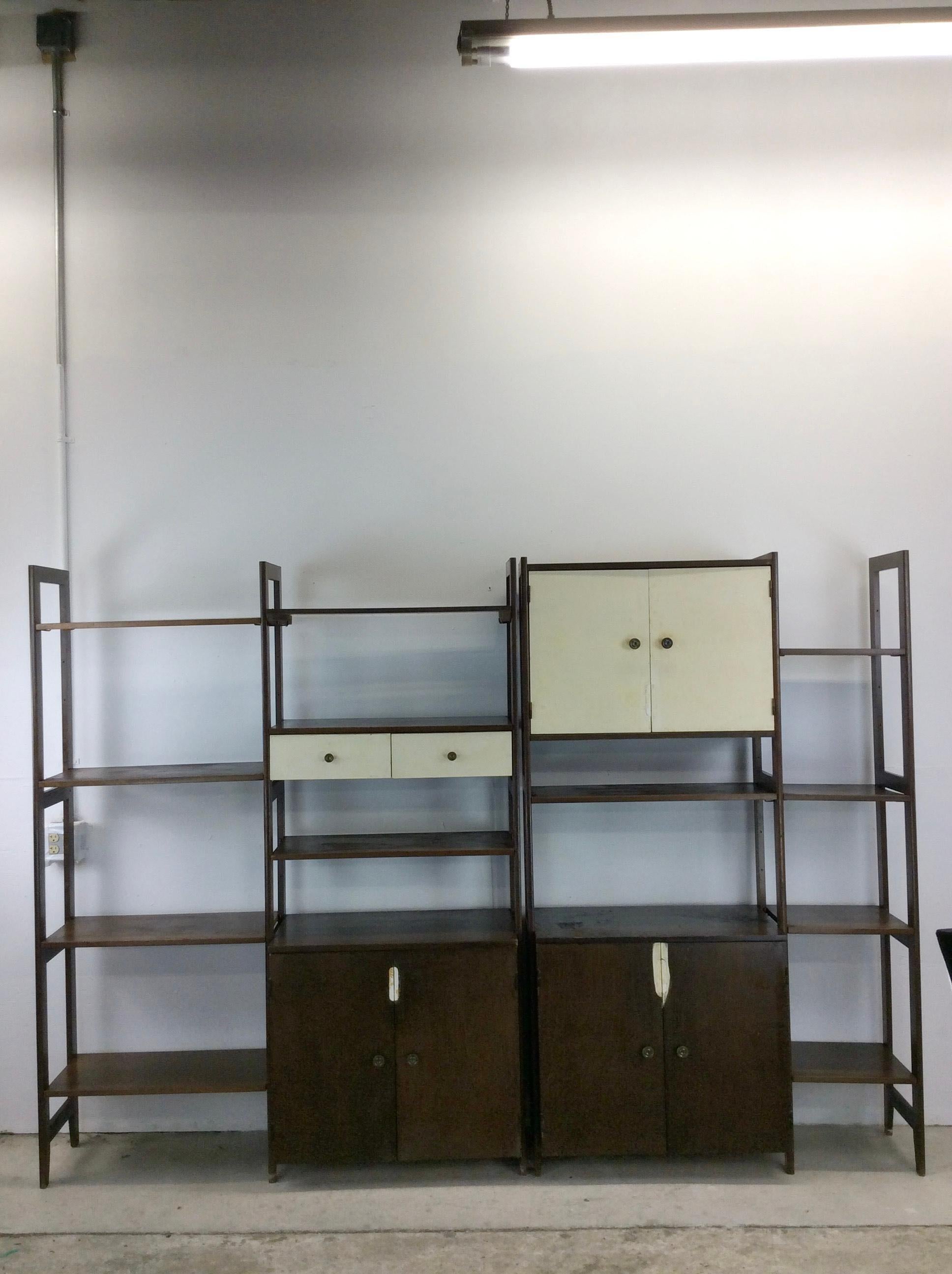 Mid Century Modern 2pc Modular Shelving Unit with Finished Back For Sale 2