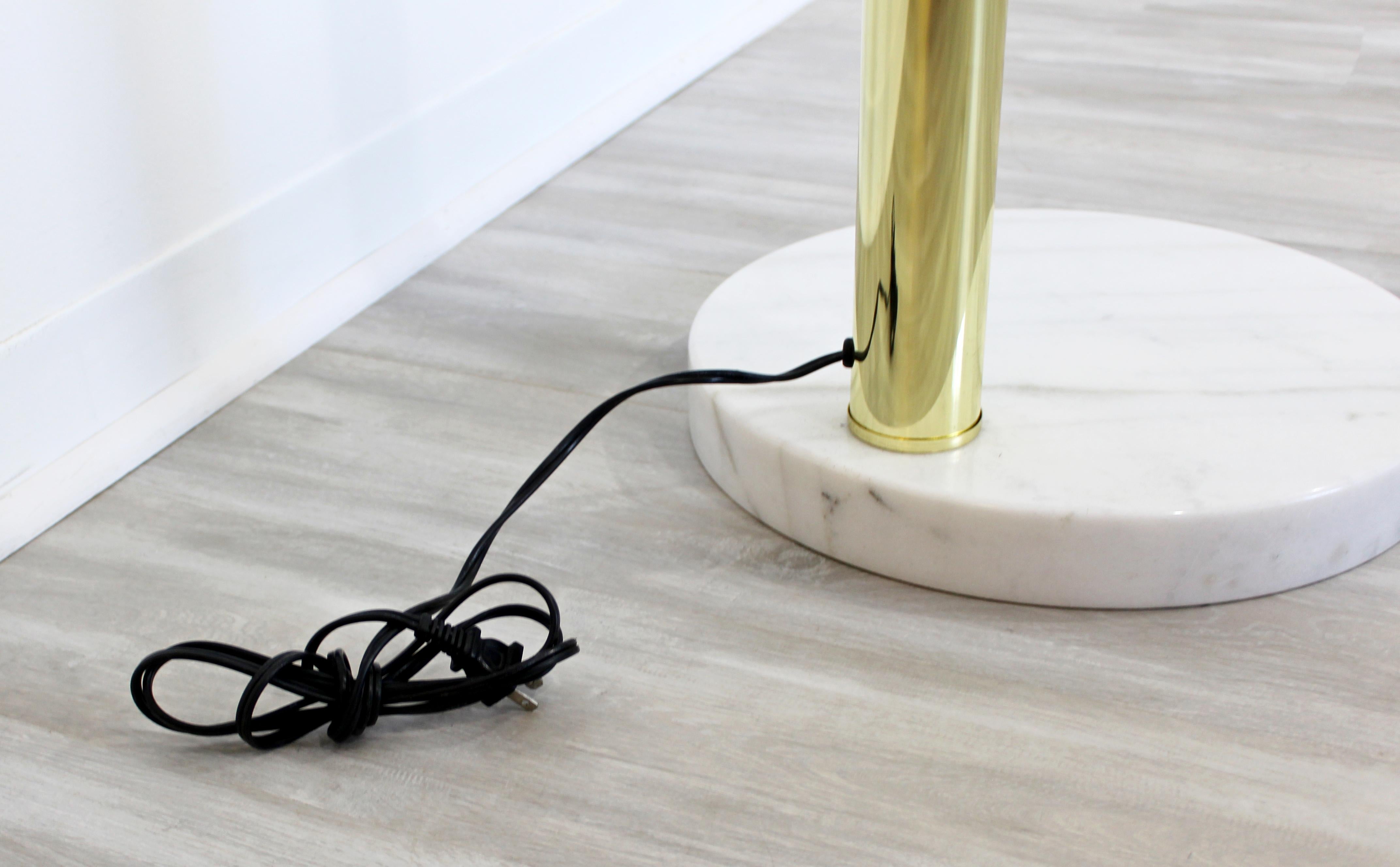 Late 20th Century Mid-Century Modern 3-Arm Brass Articulating Arc Floor Lamp White Marble Base