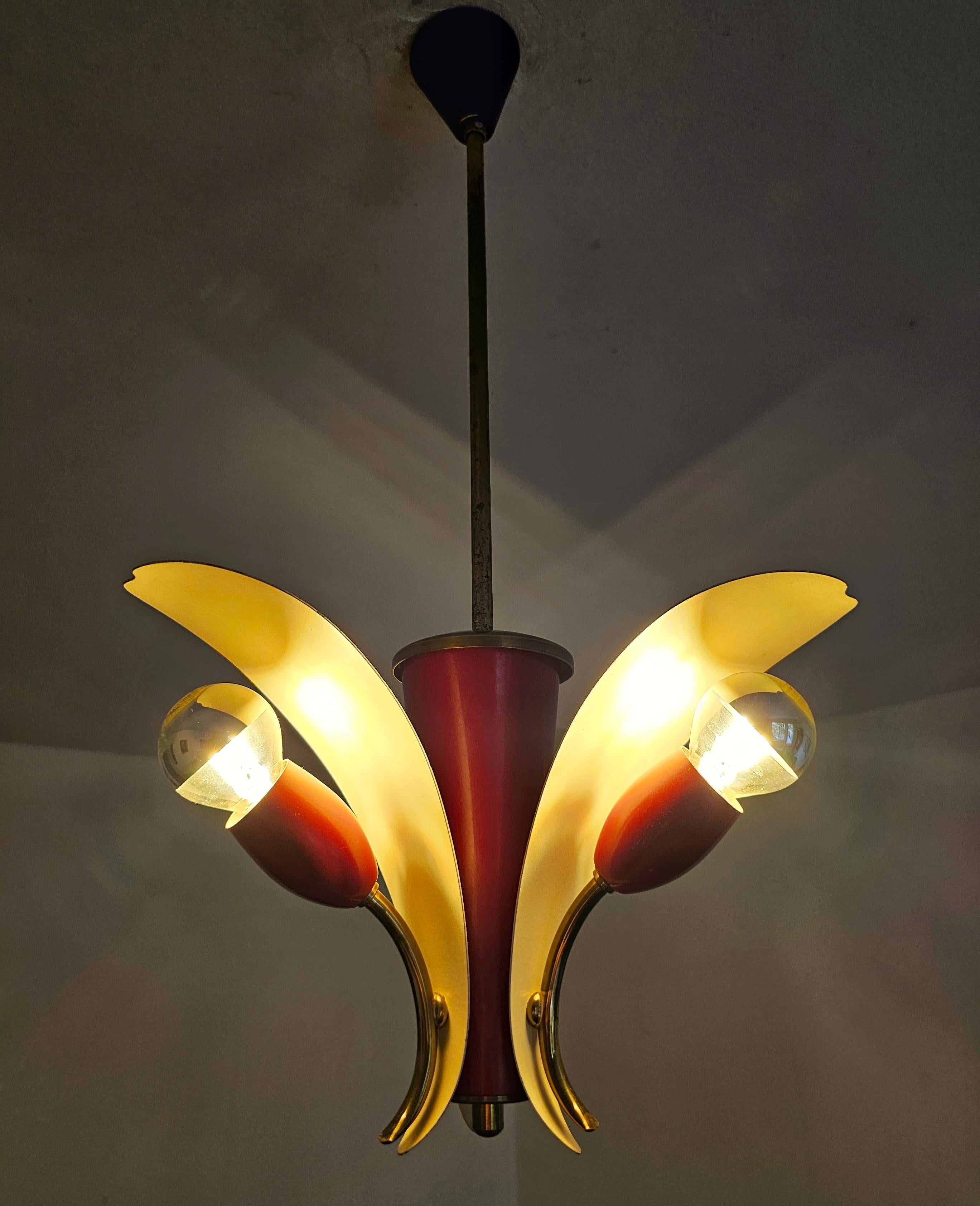 Mid Century Modern 3-Arm Chandelier by Fog and Morup, Denmark 1950s For Sale 2