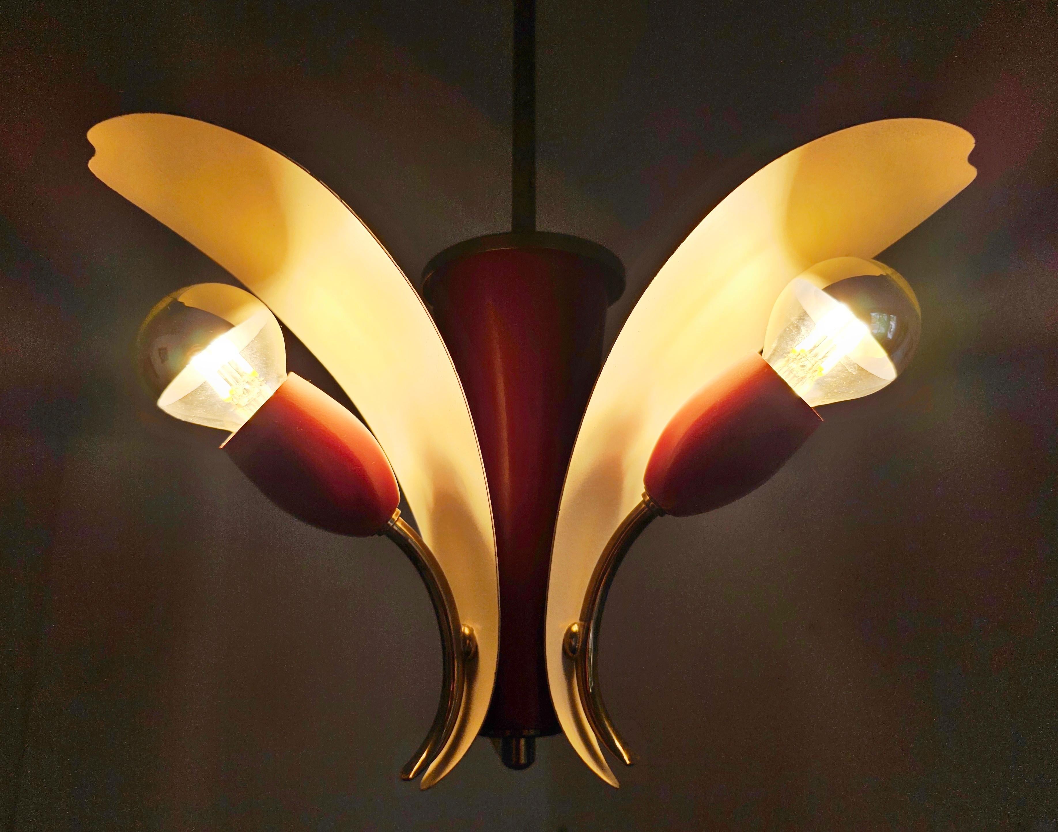 Mid Century Modern 3-Arm Chandelier by Fog and Morup, Denmark 1950s For Sale 3