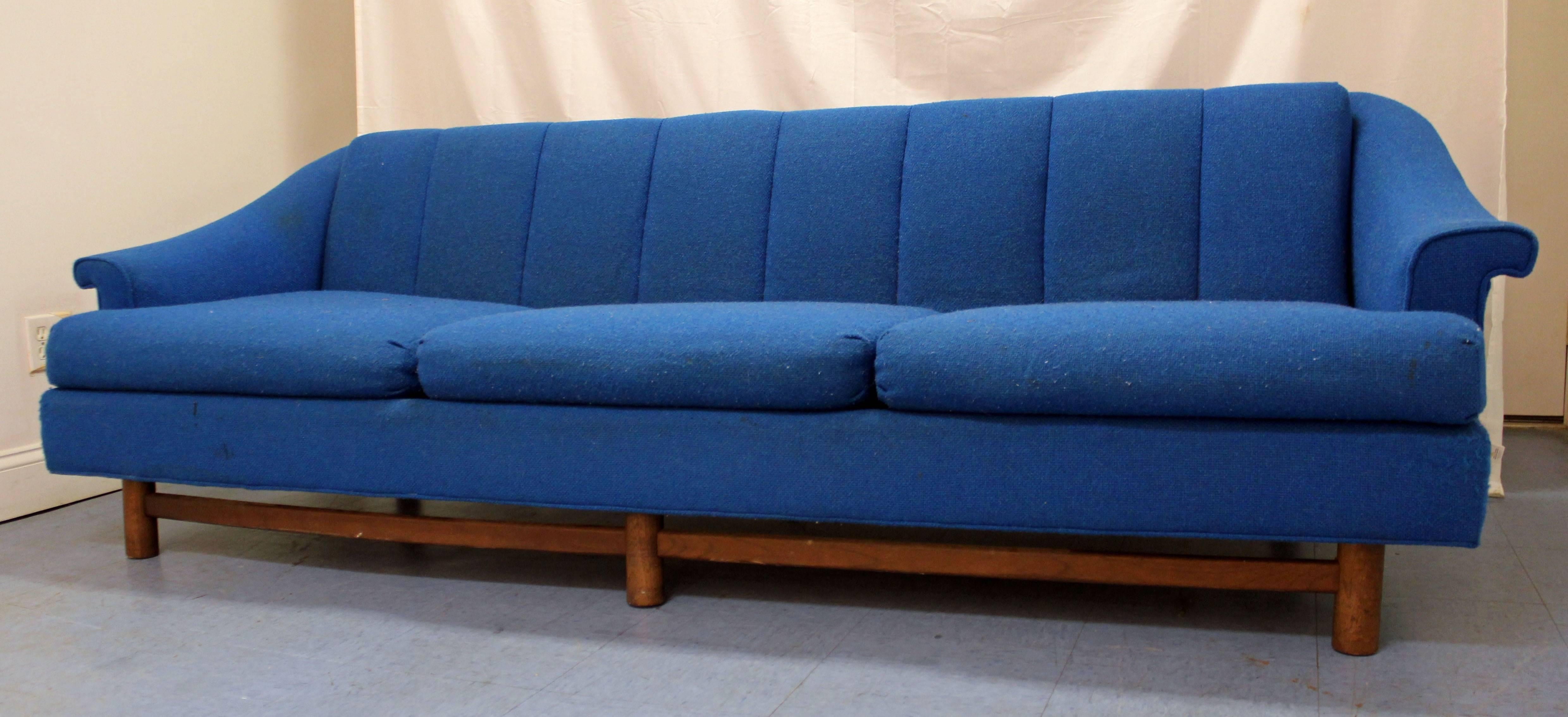 blue mid century sofa